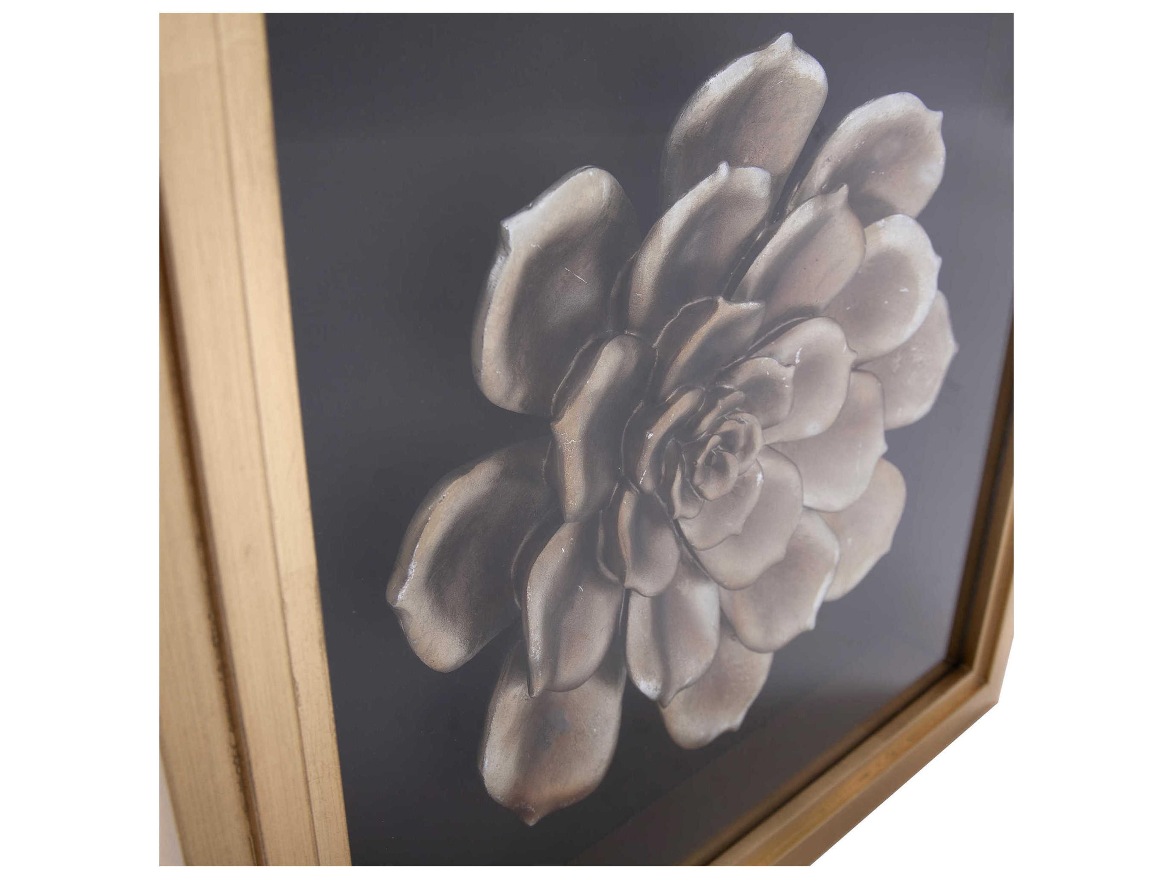 Howard Elliott Antique Gold 15" Camellia Flower Wood Wall Art