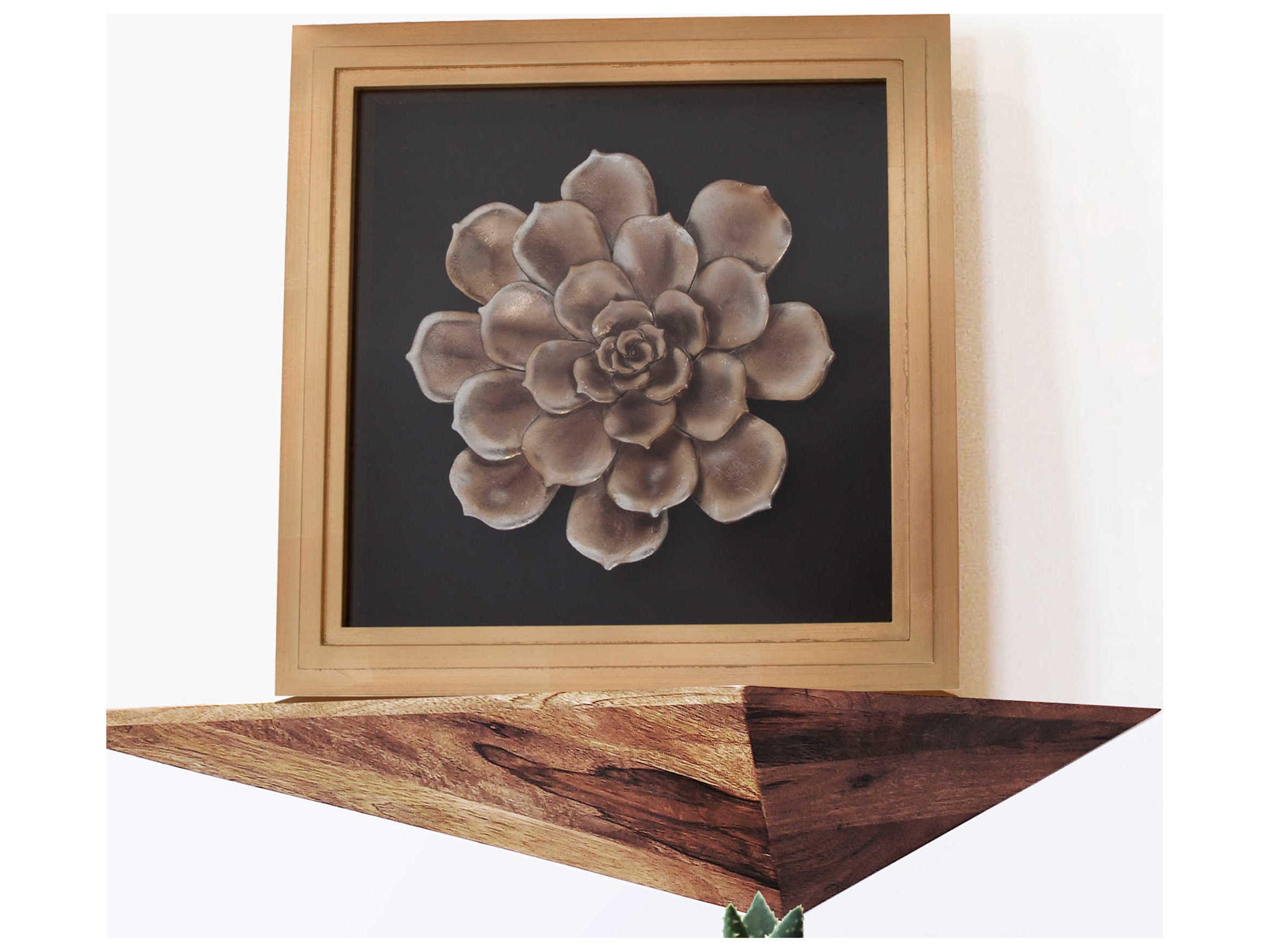 Howard Elliott Antique Gold 15" Camellia Flower Wood Wall Art