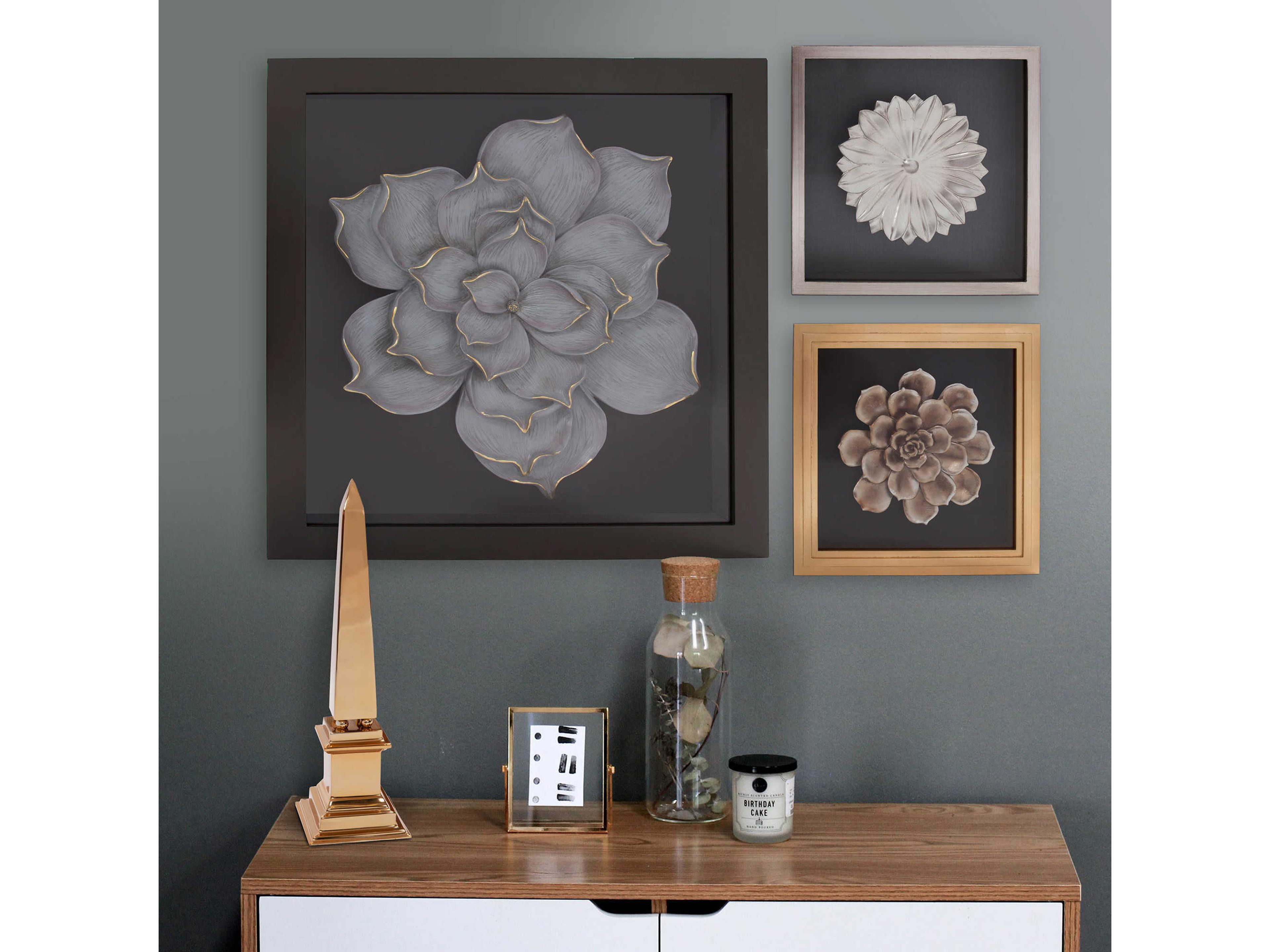 Howard Elliott Silver 14" Lotus Flower Wood Wall Art