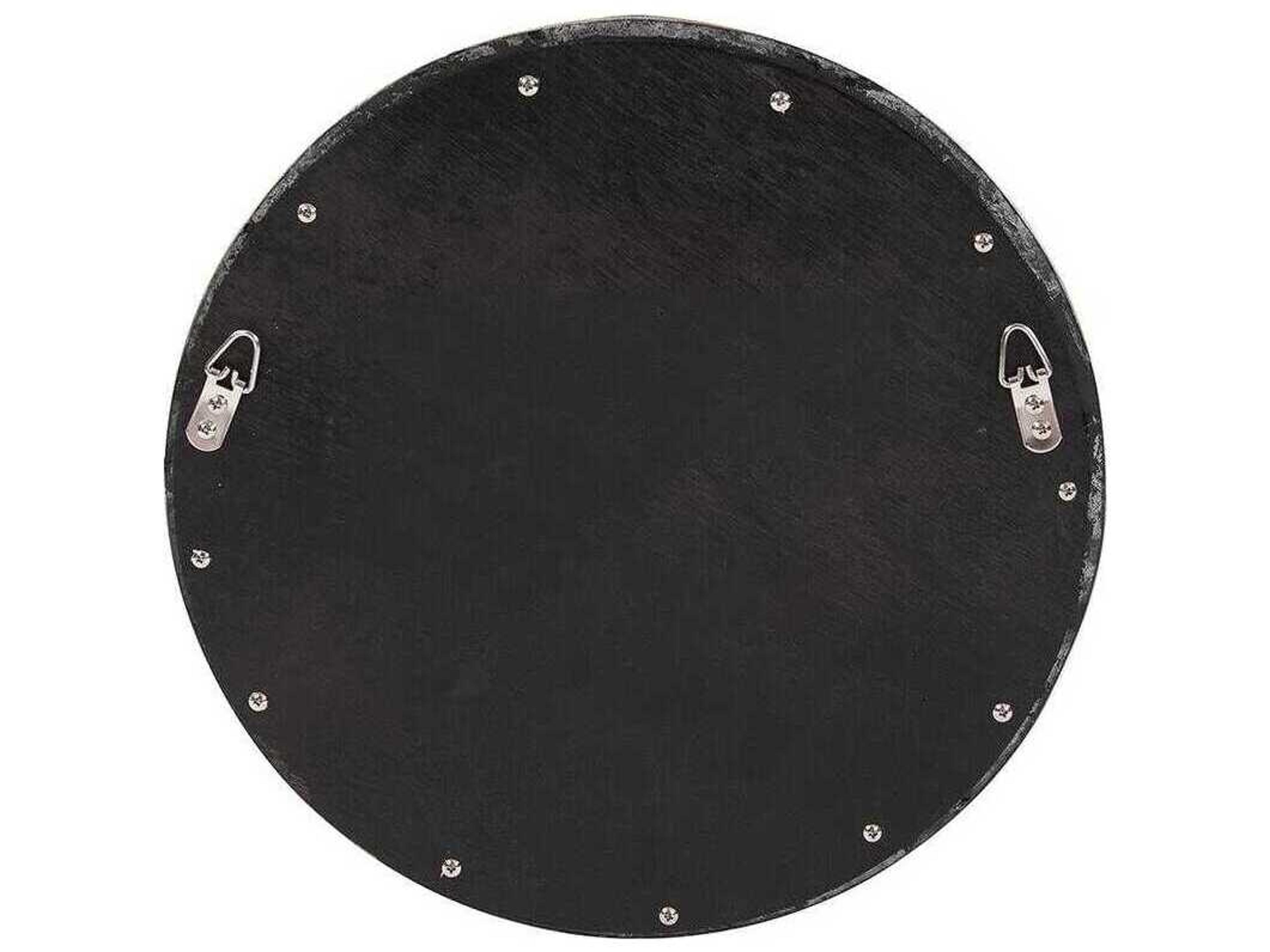 Howard Elliott Patterson Black Silver Round Wall Mirror