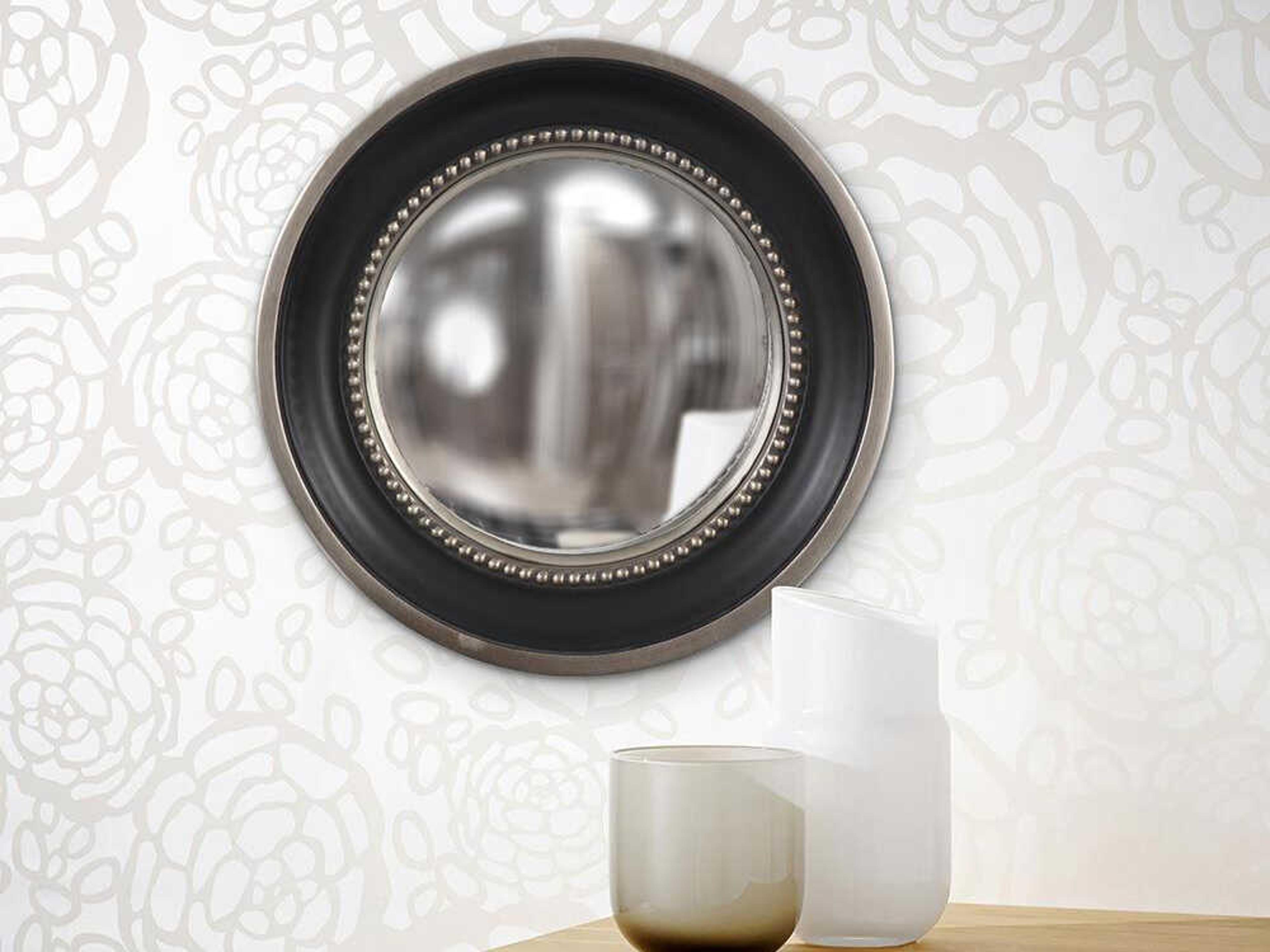 Howard Elliott Patterson Black Silver Round Wall Mirror