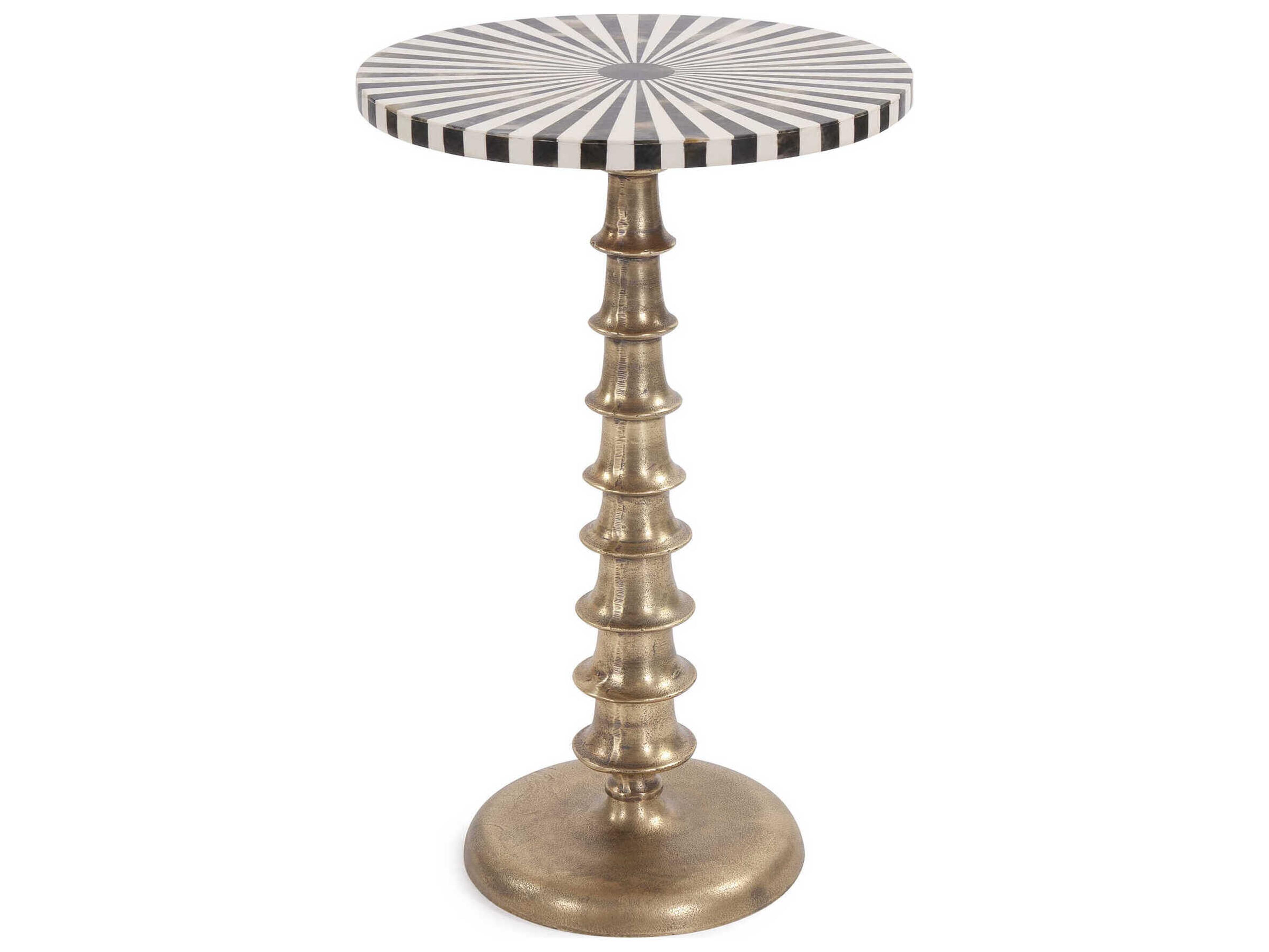 Round Gold Black White End Table