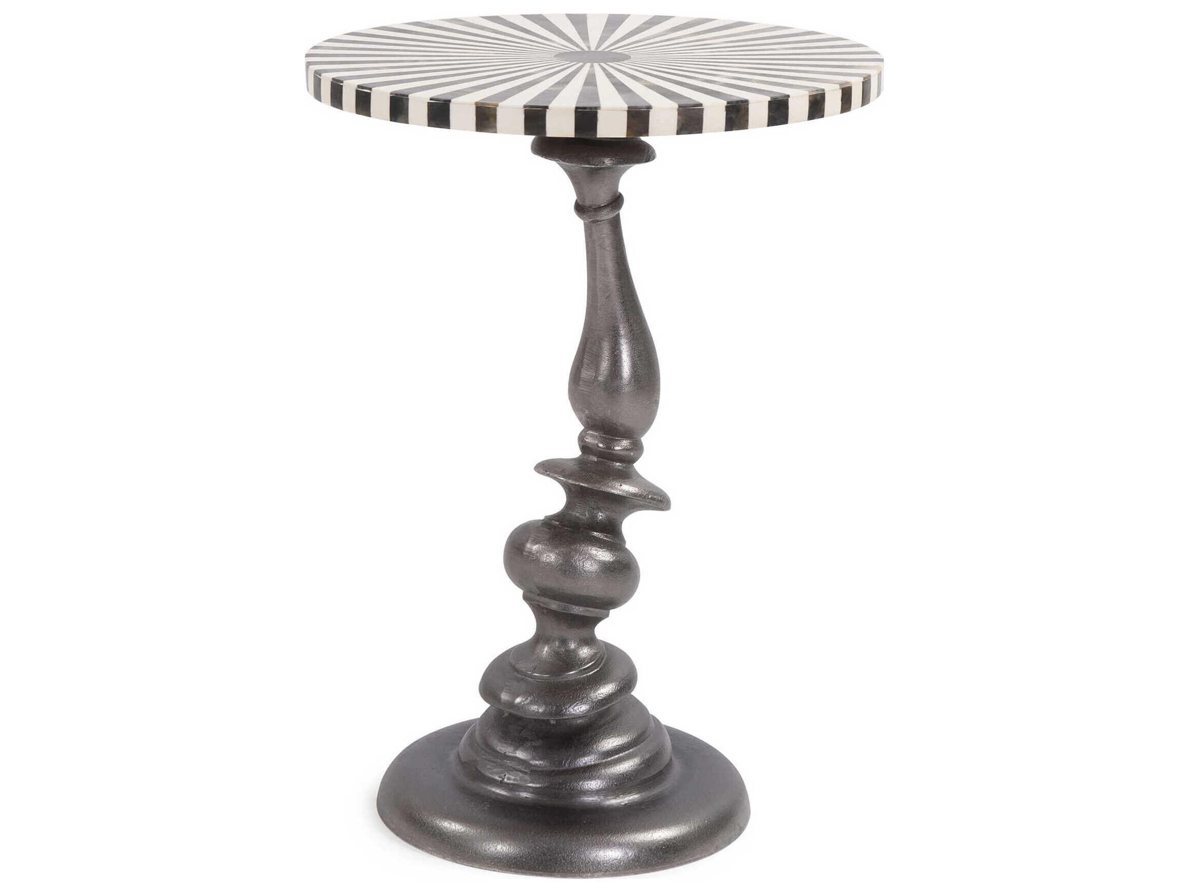Round Pewter Black White End Table