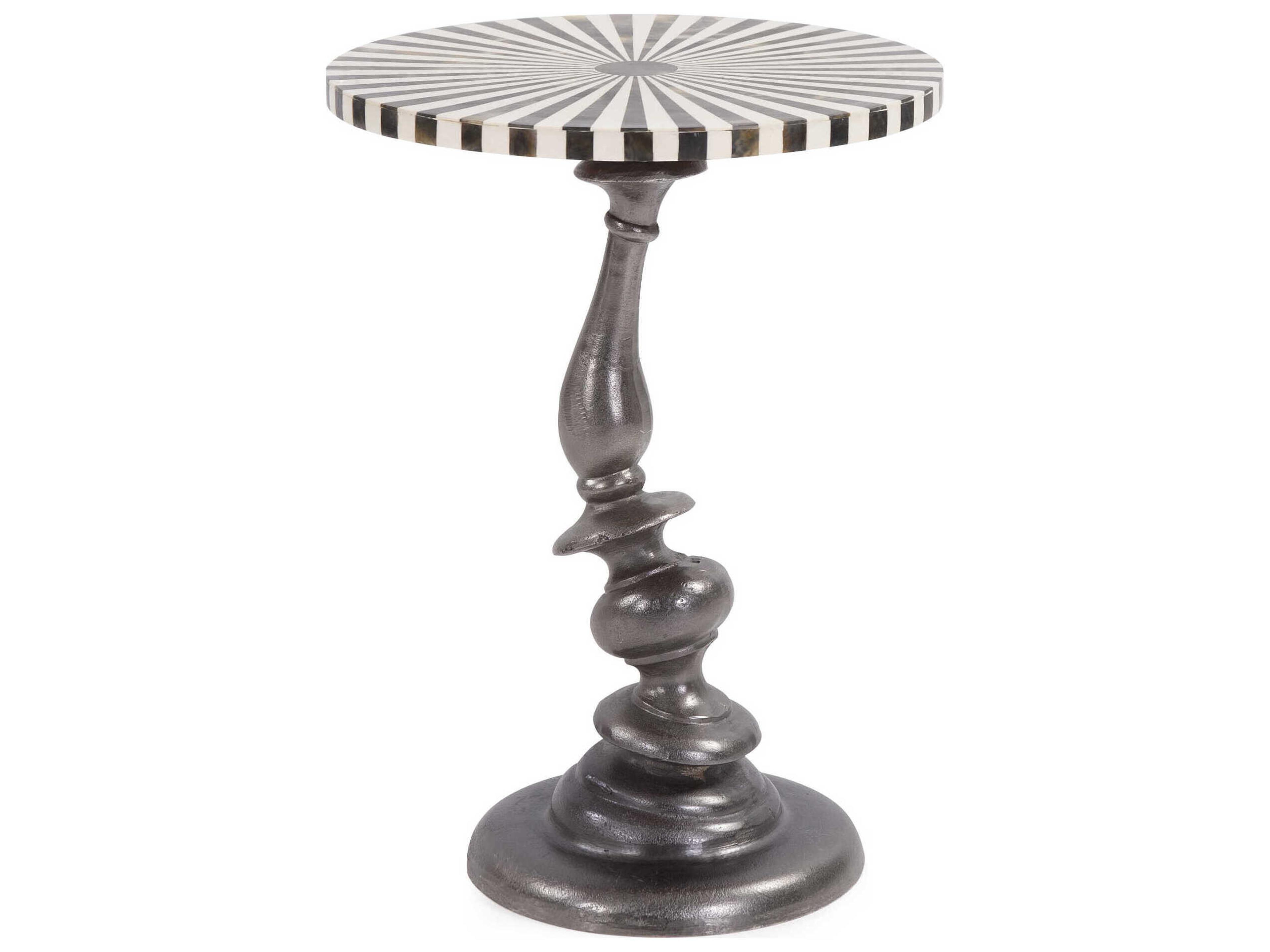 Howard Elliott Round Pewter Black White End Table