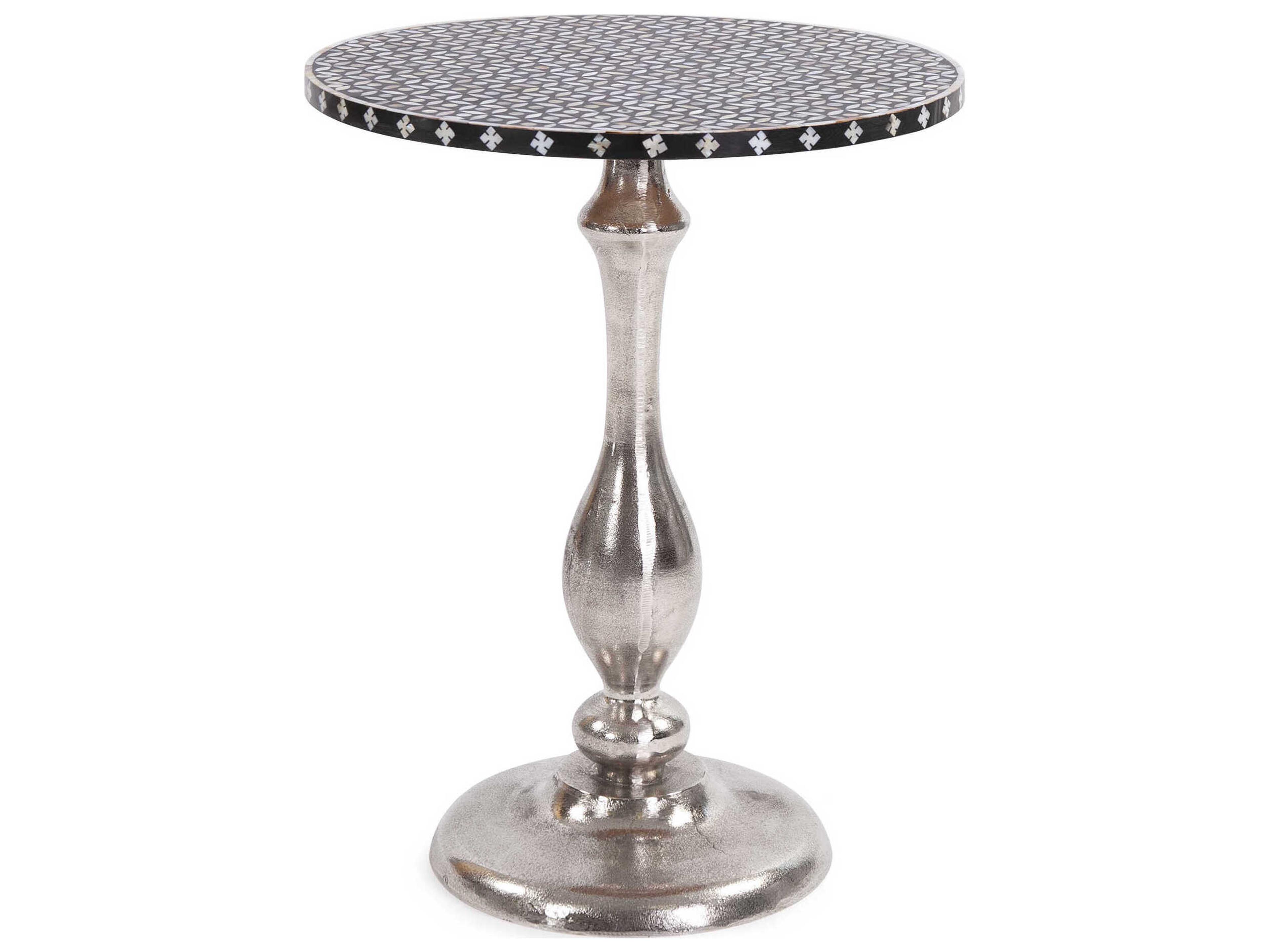 Round Nickel Black White End Table