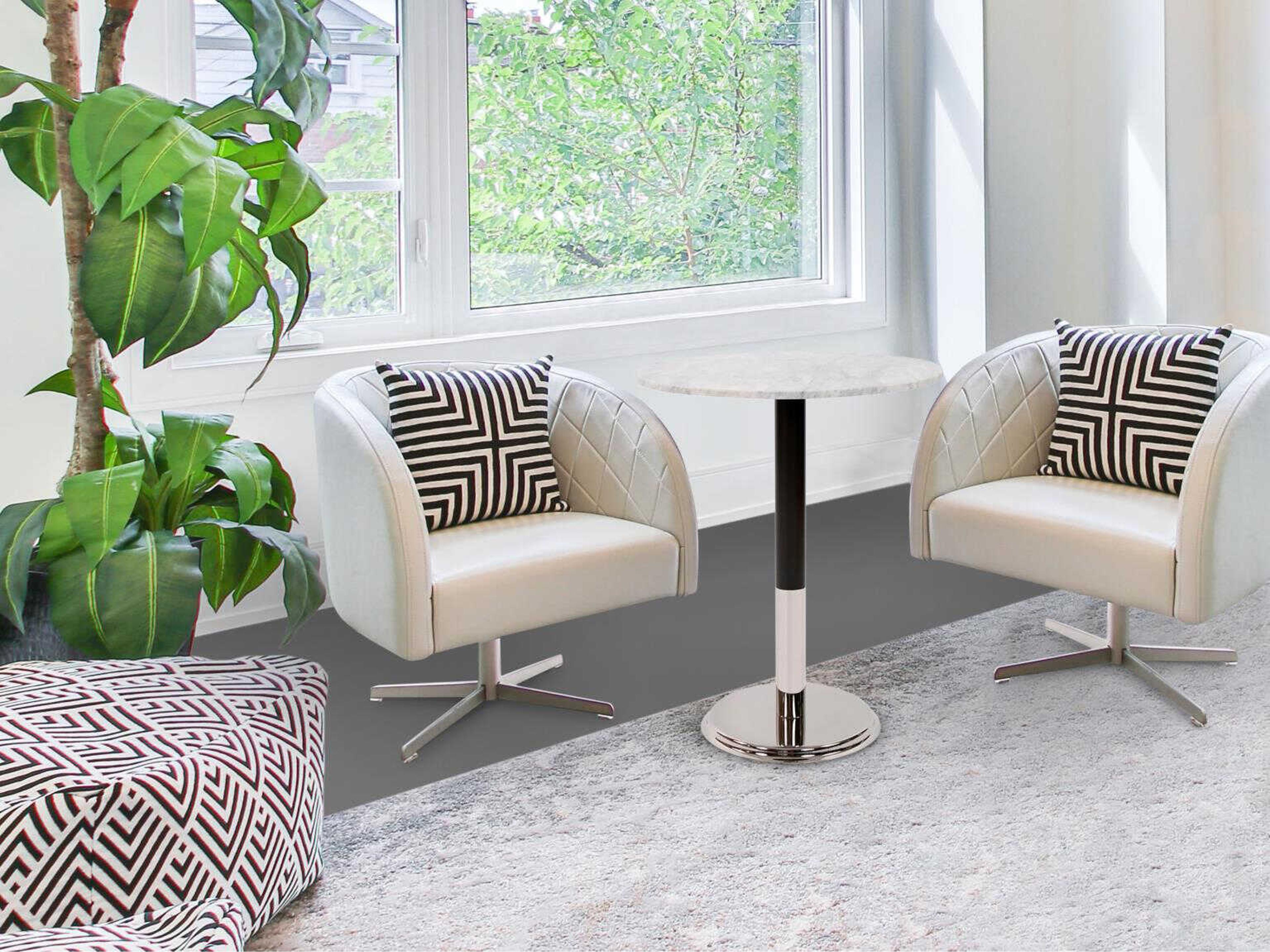 Howard Elliott Round Marble Black Silver White Bistro Table