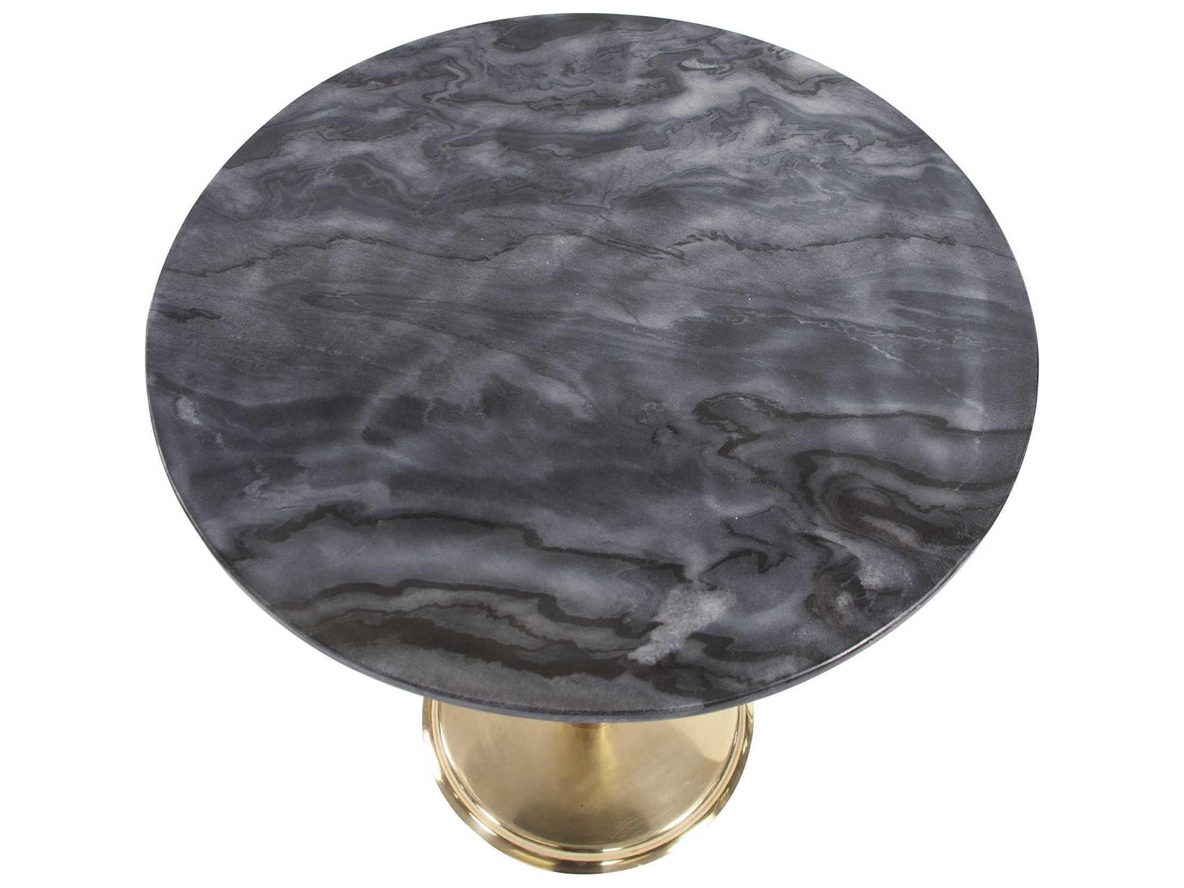 Howard Elliott Round Polished Gold Black Marble Dining Table