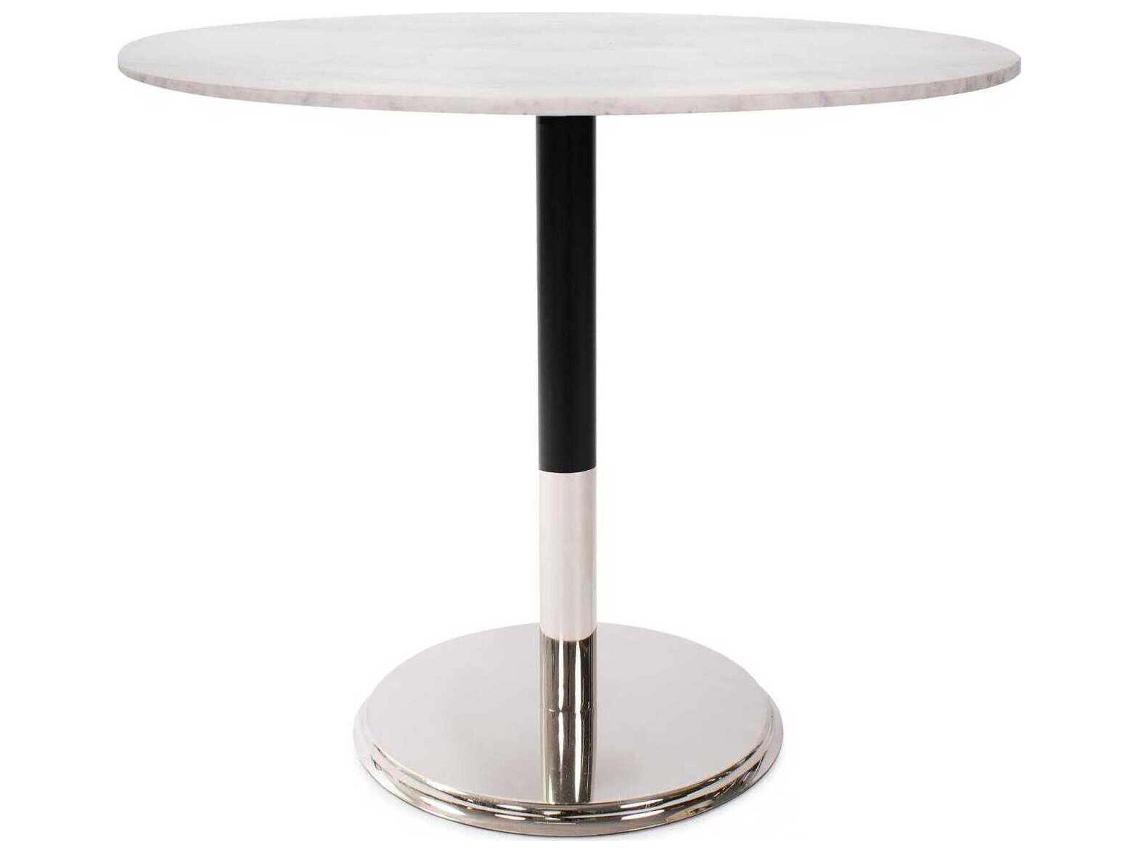 Howard Elliott Micca Round Marble White Gray Silver Dining Table