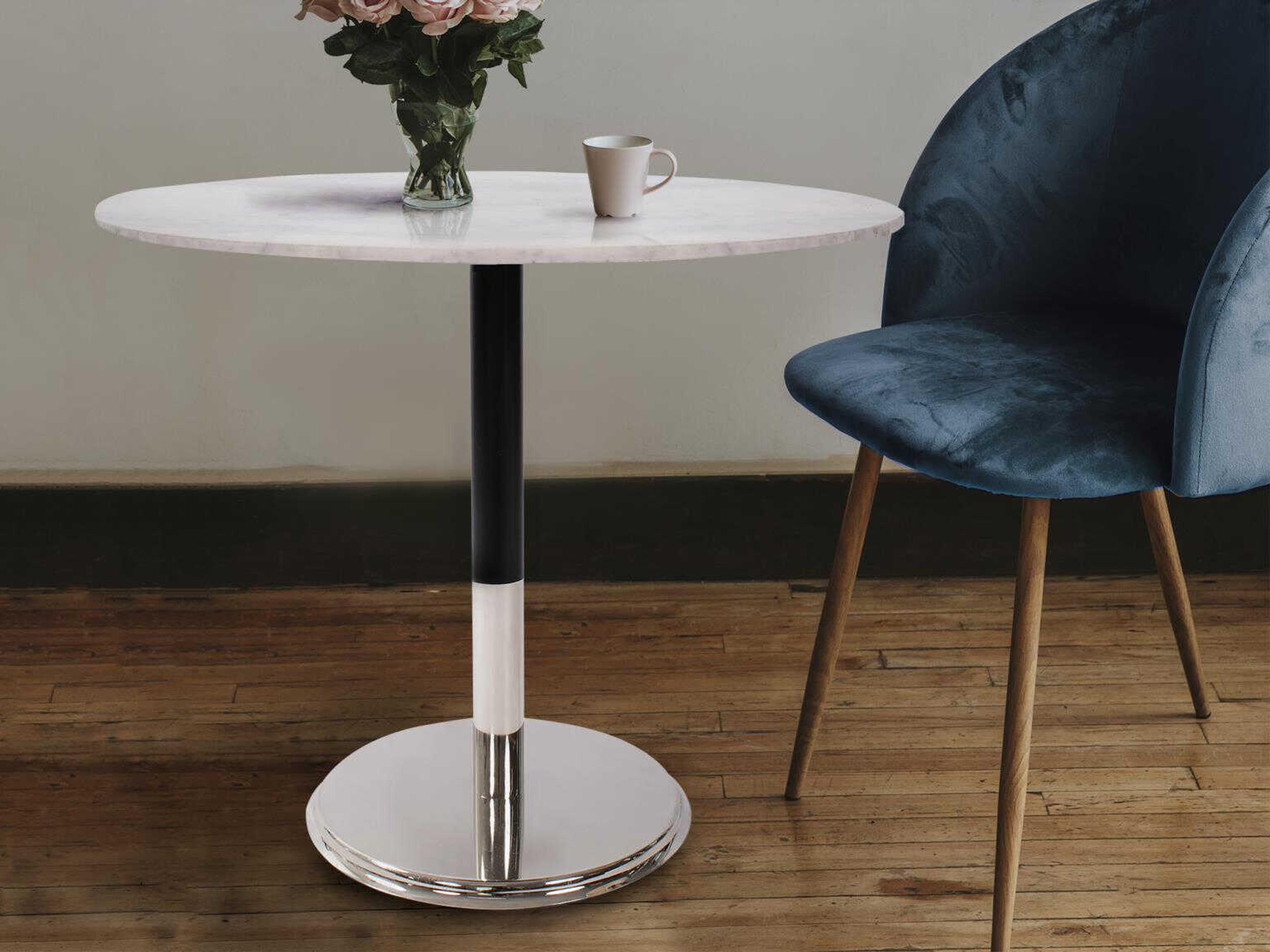 Howard Elliott Micca Round Marble White Gray Silver Dining Table