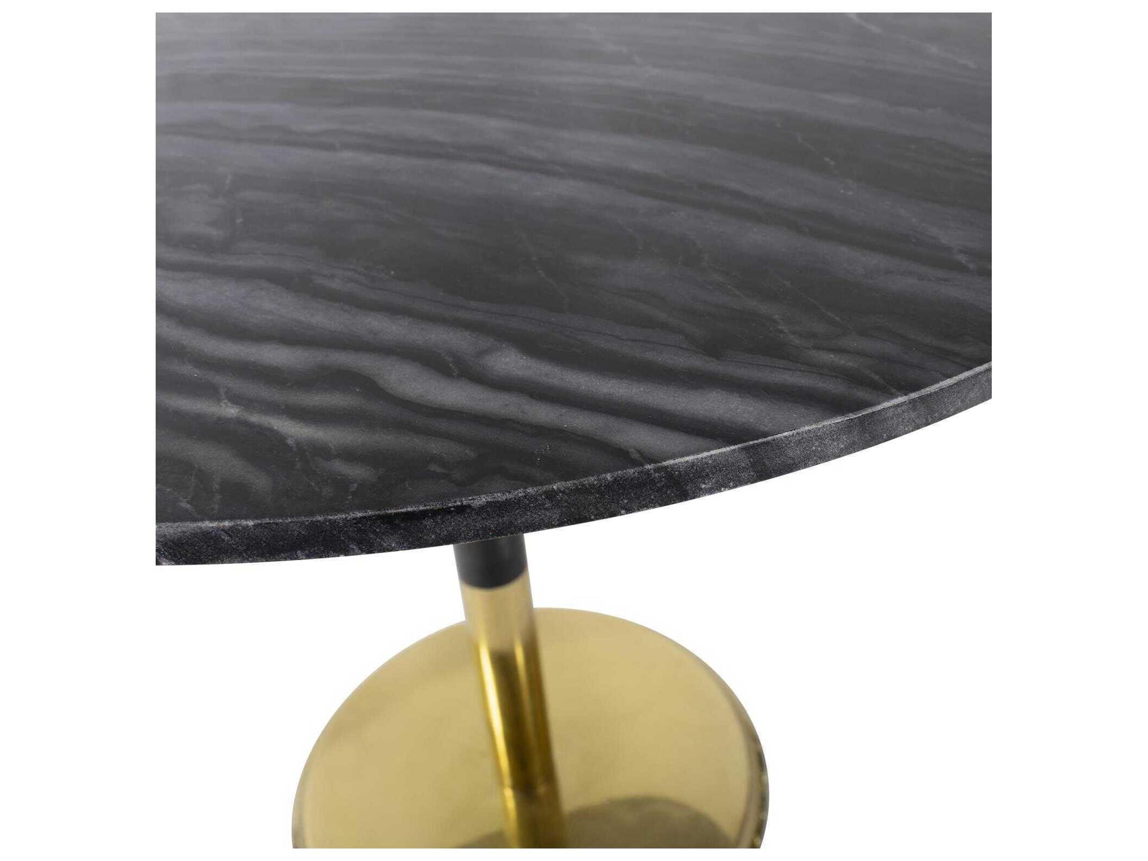 Howard Elliott Micca Round Marble Black Gray Gold Dining Table