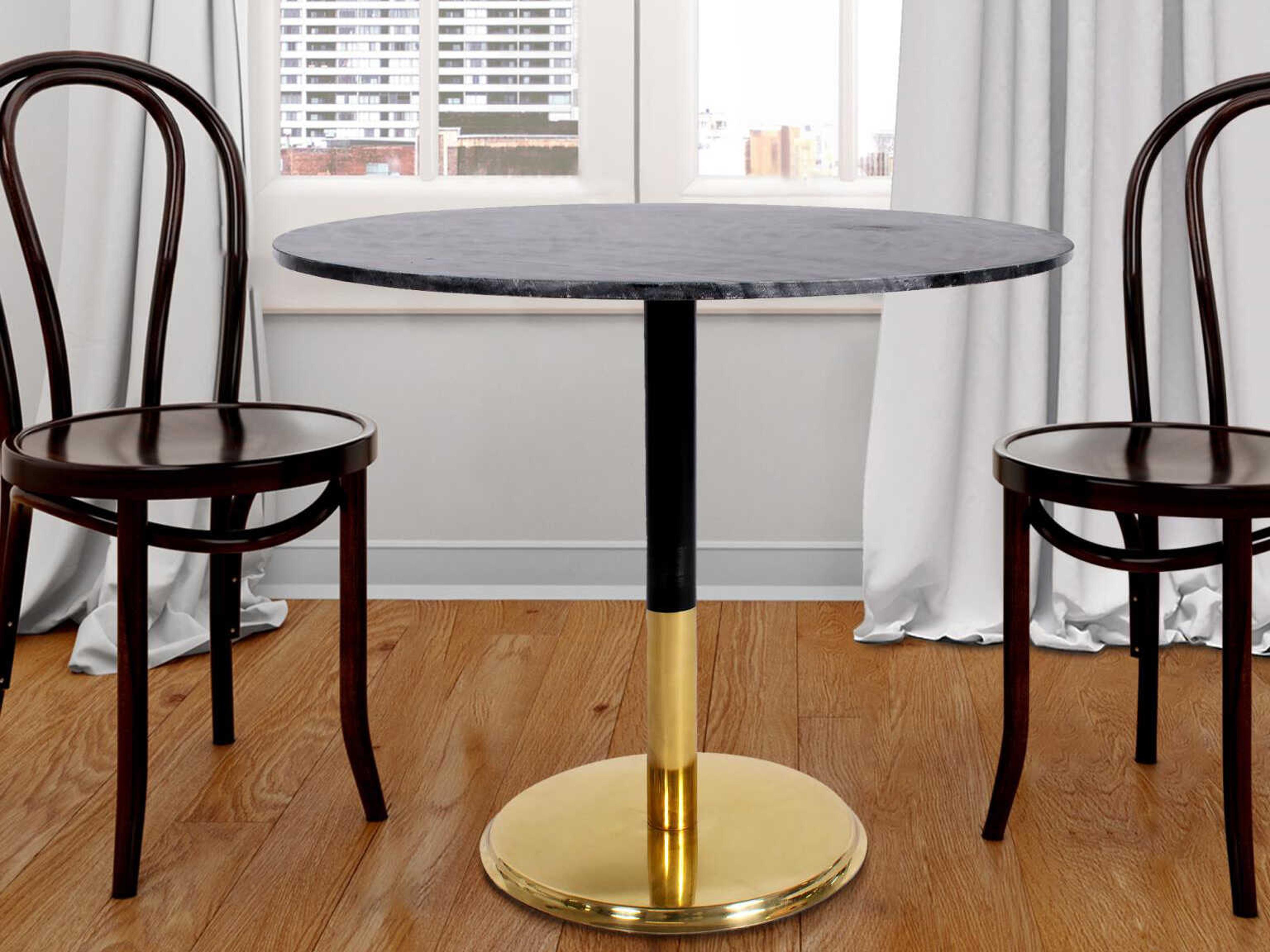Howard Elliott Micca Round Marble Black Gray Gold Dining Table
