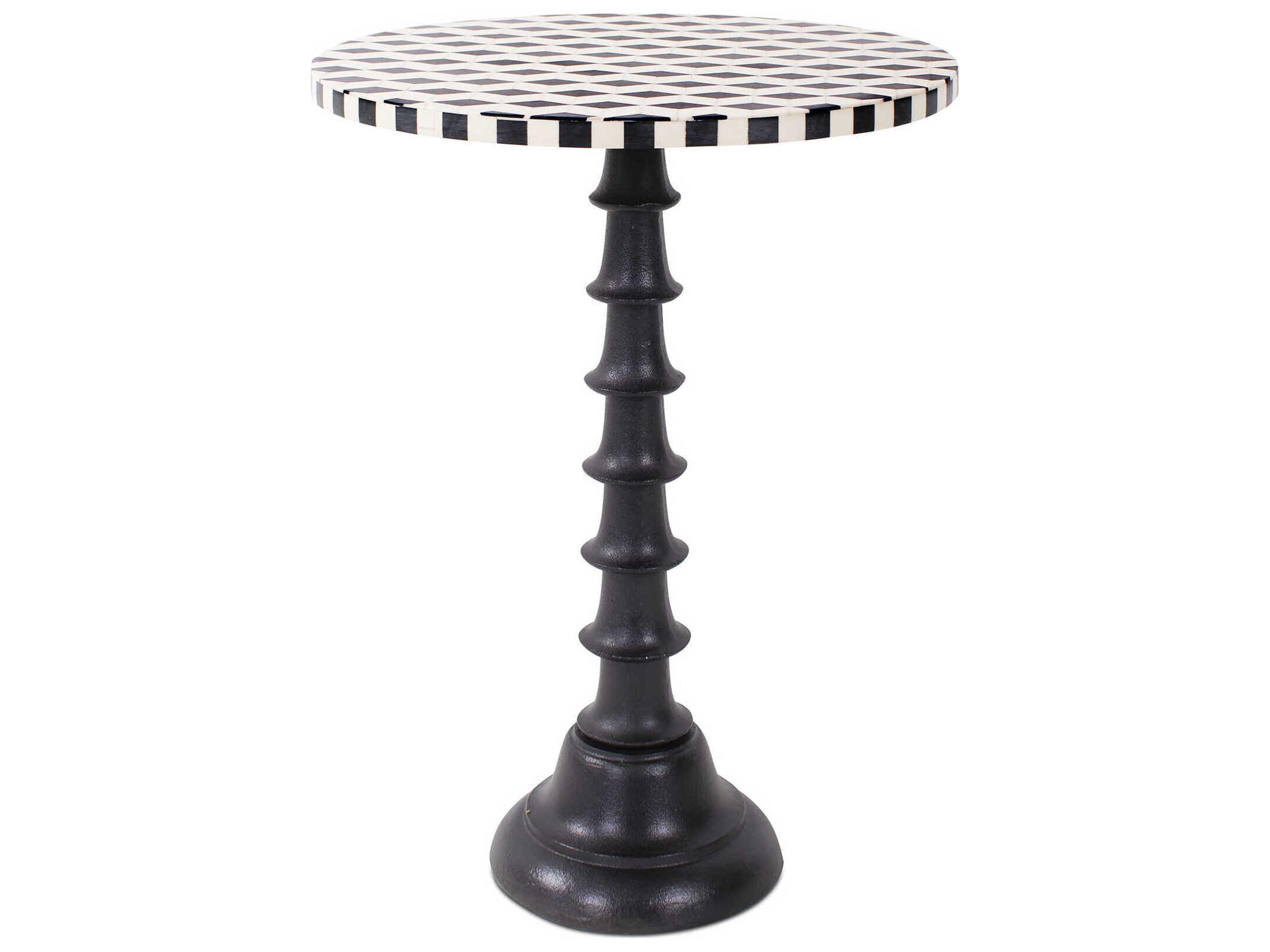 Howard Elliott Columbina Round Wood Black White End Table