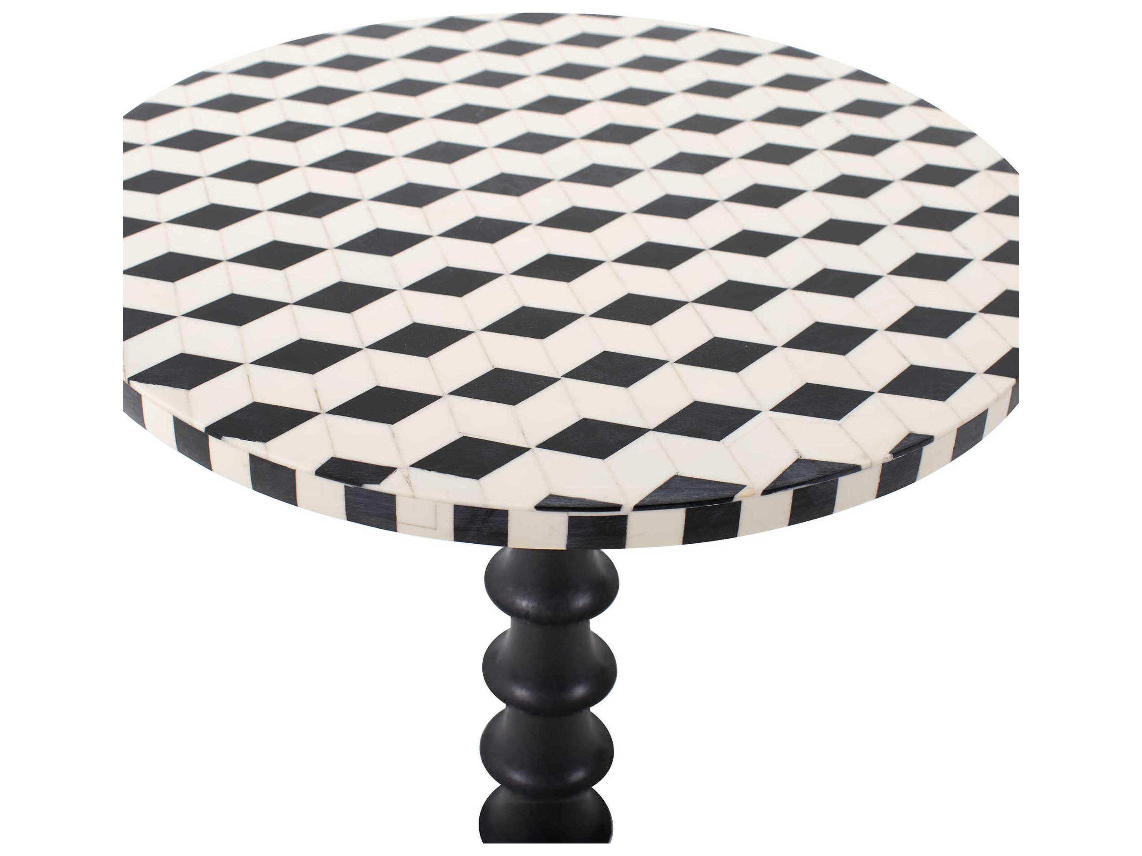 Howard Elliott Columbina Round Wood Black White End Table