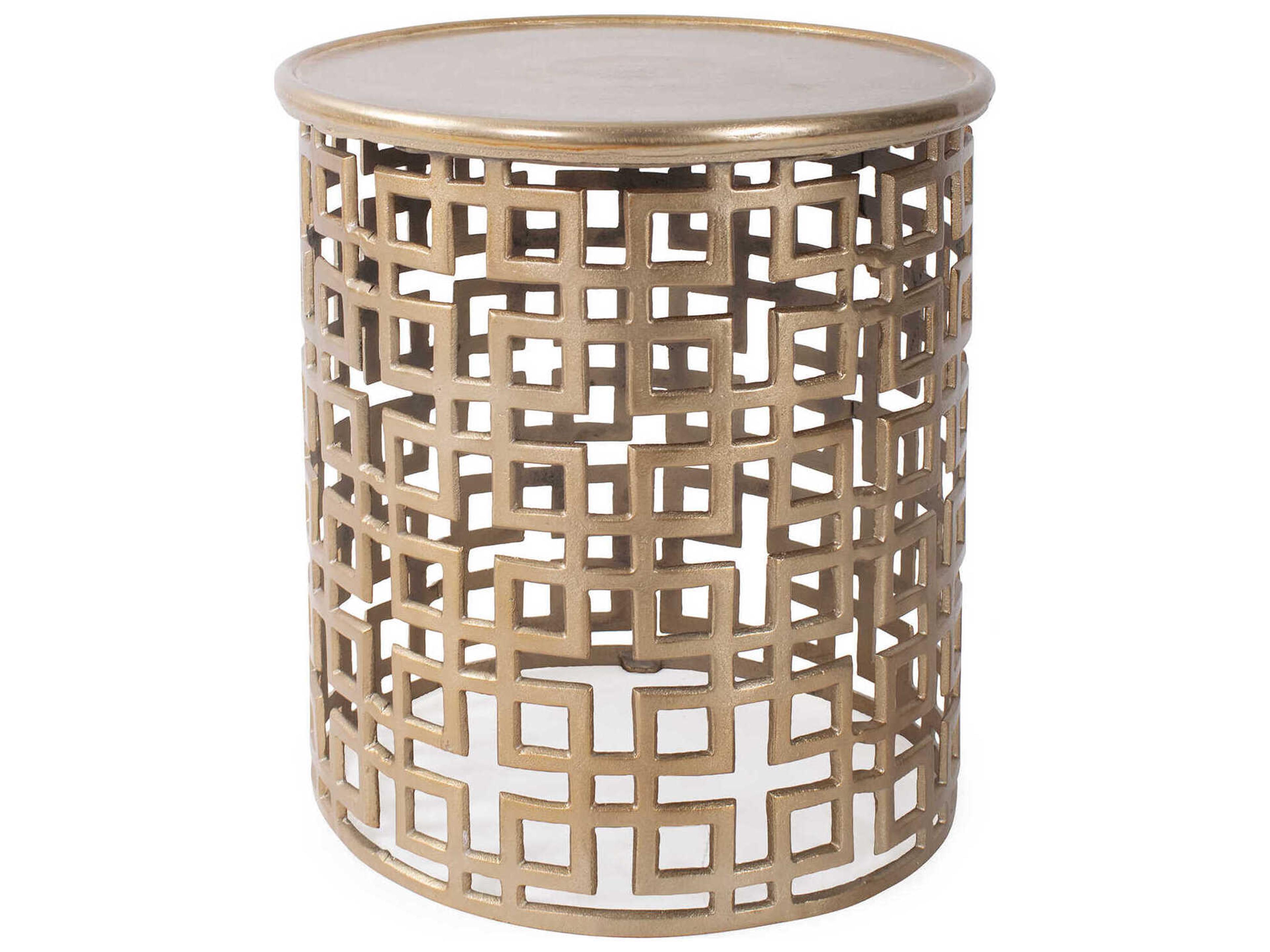 Howard Elliott Behren Round Metal Champagne End Table