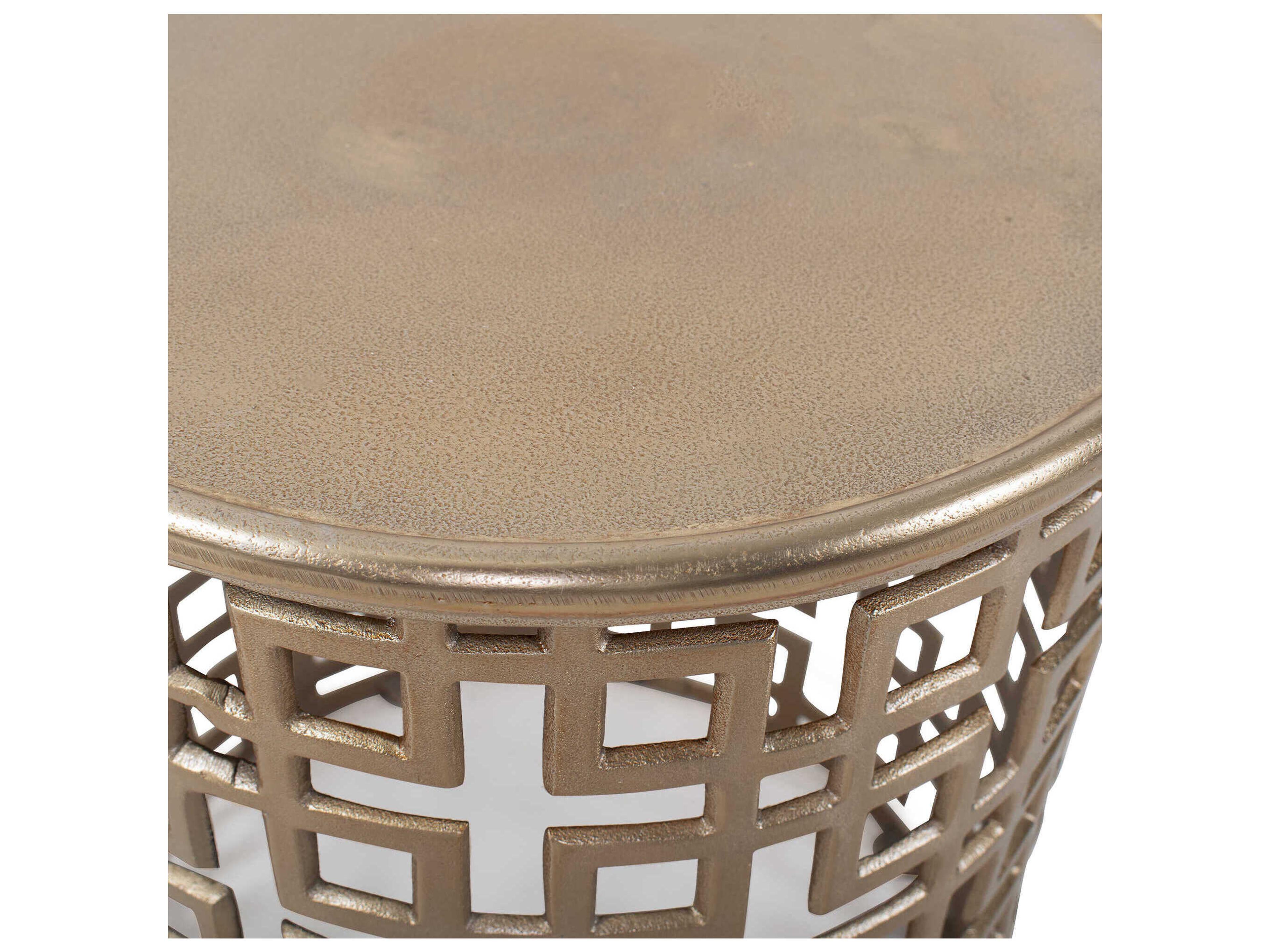 Howard Elliott Behren Round Metal Champagne End Table