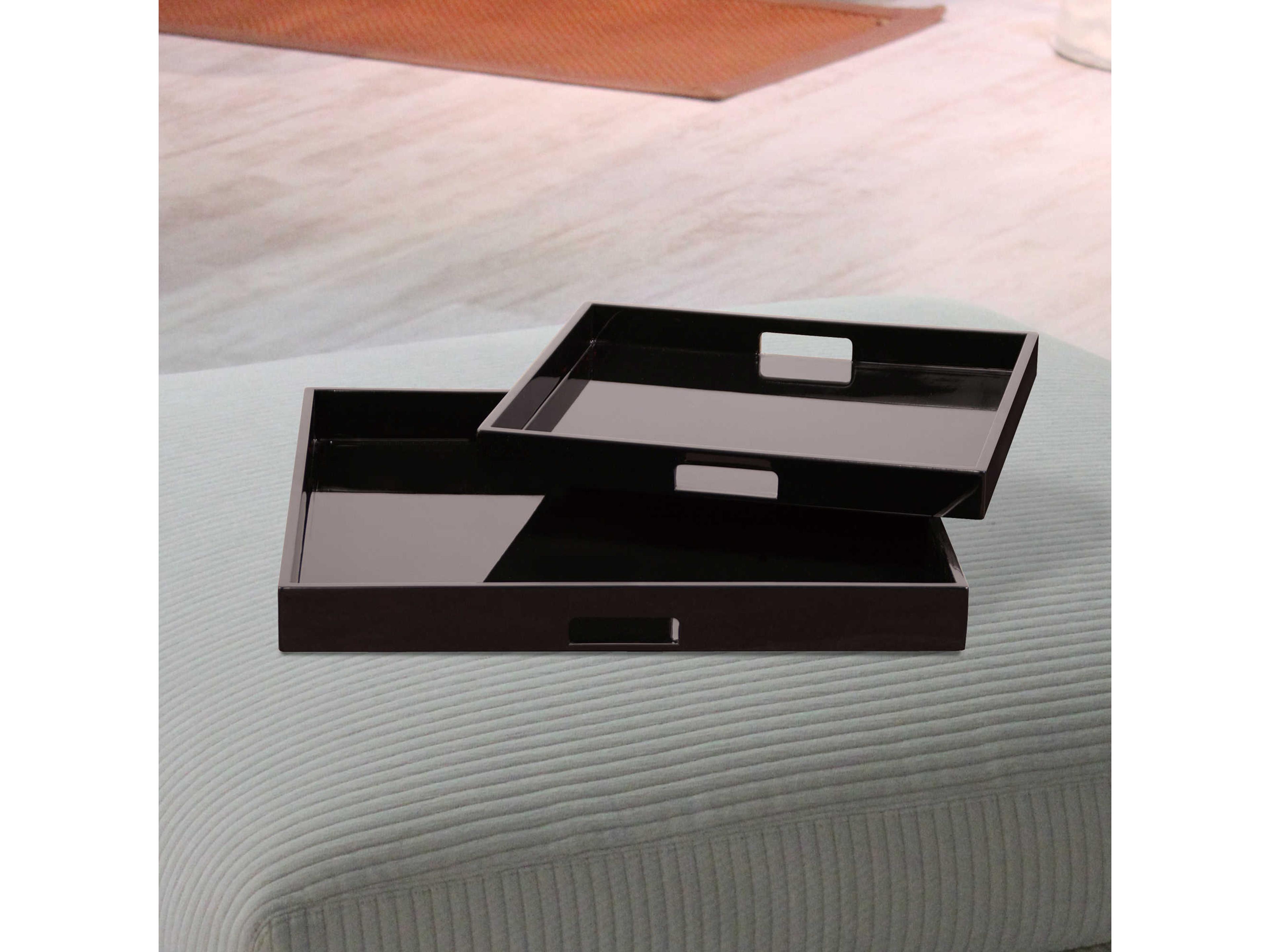 Howard Elliott Glossy Black Serving Tray Set of 2
