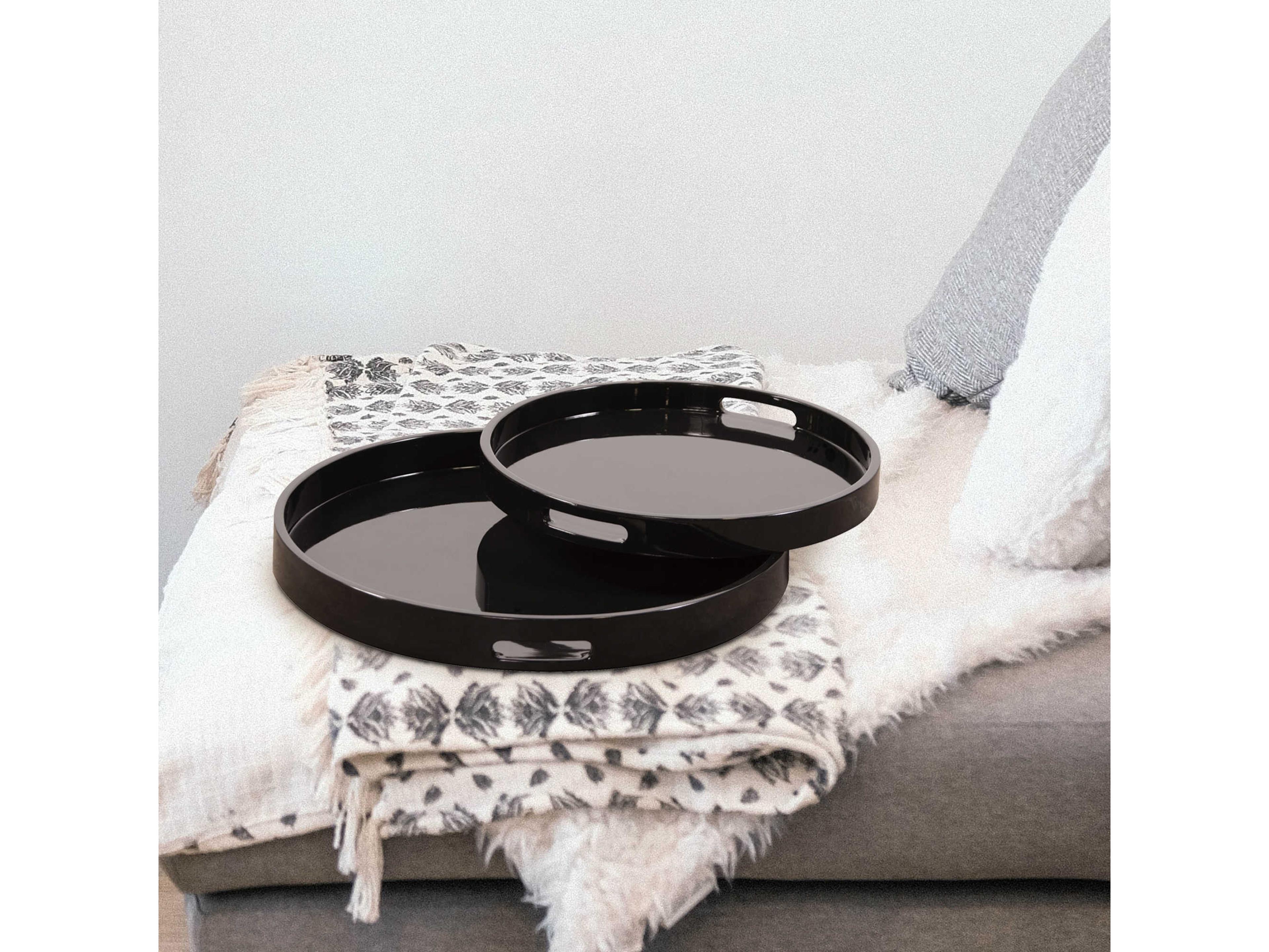 Howard Elliott Glossy Black Serving Tray Set of 2