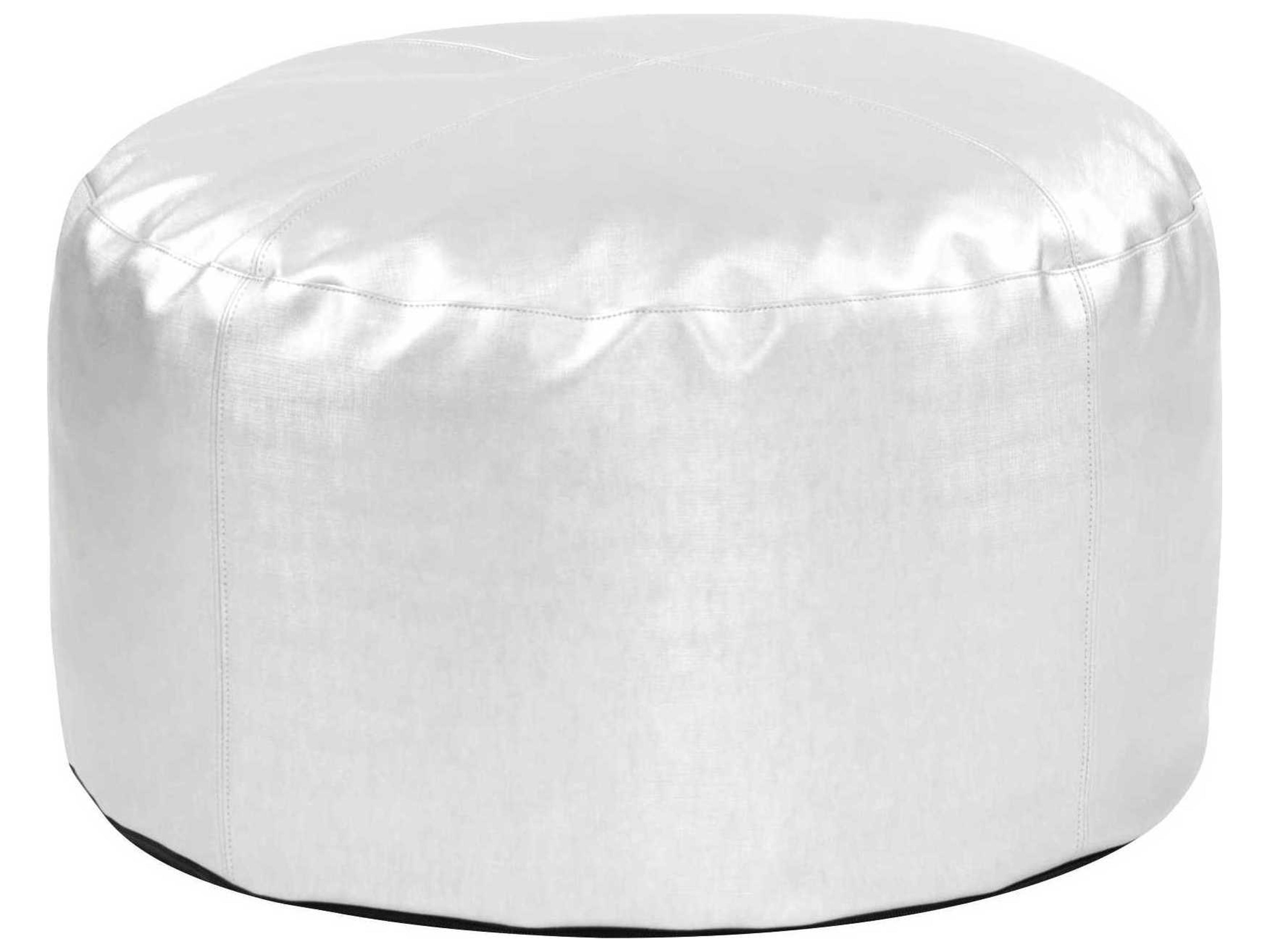 Foot Luxe Mercury Silver Upholstered Pouf White Fabric Ottoman