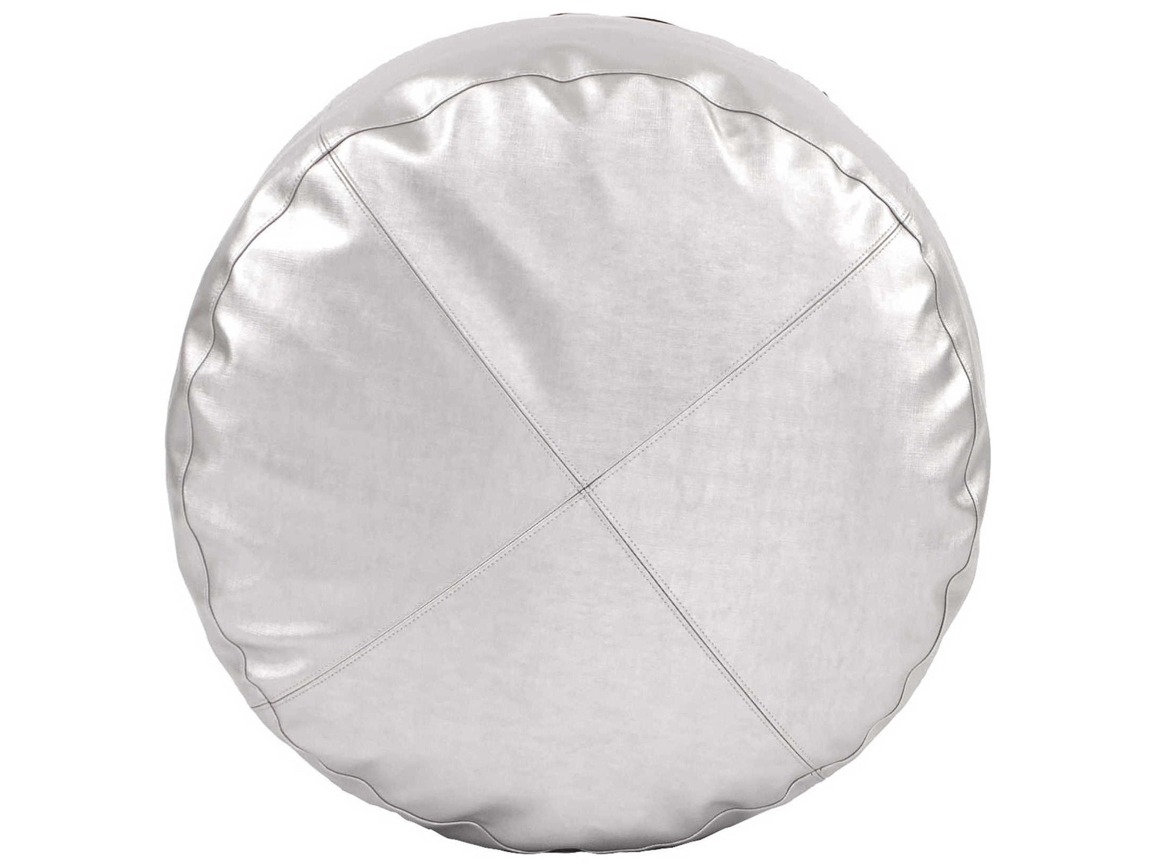 Howard Elliott Foot Luxe Mercury Silver Upholstered Pouf White Fabric Ottoman