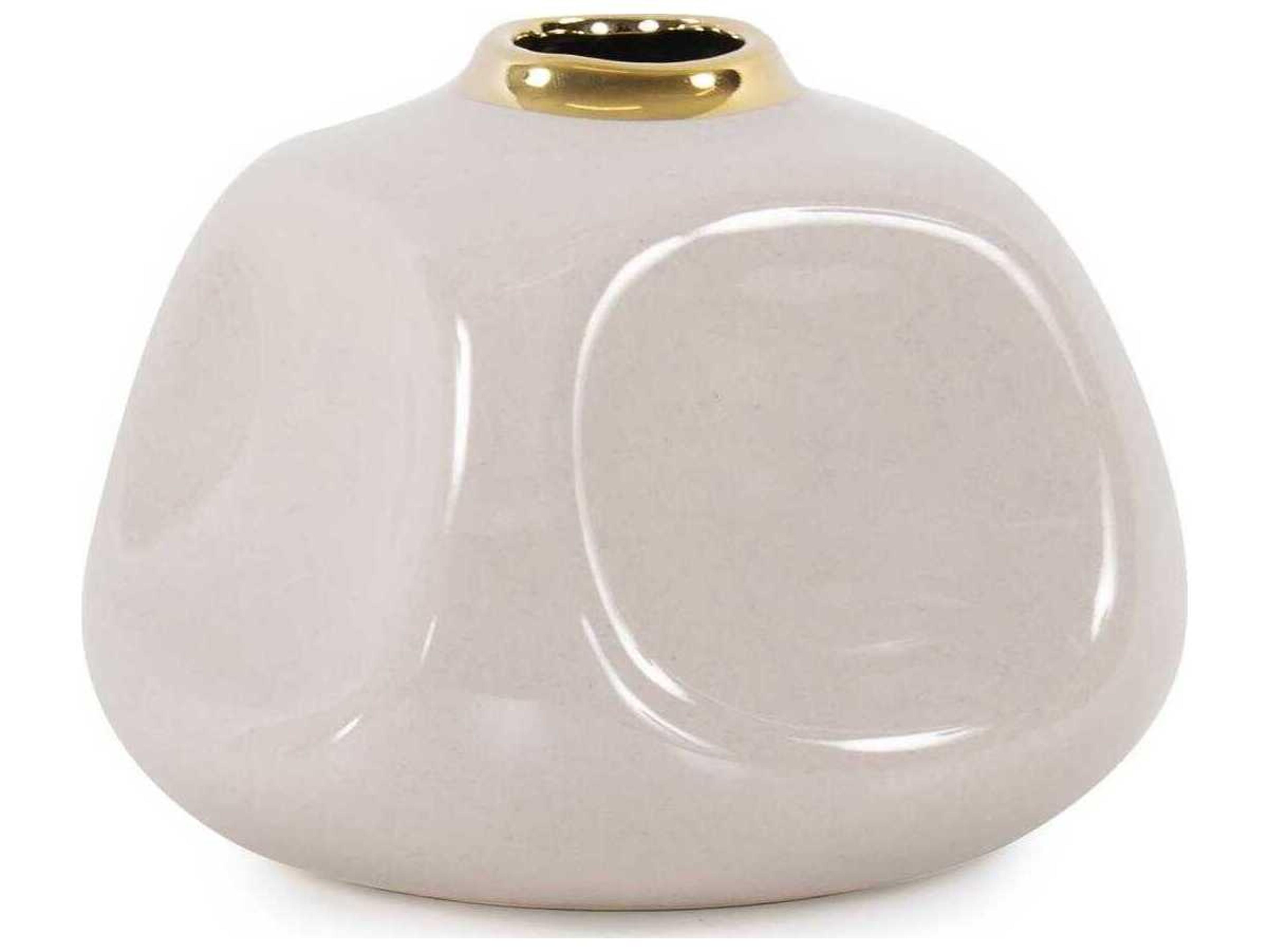 Howard Elliott Glossy Neutral Christana Concaved Ceramic Vase