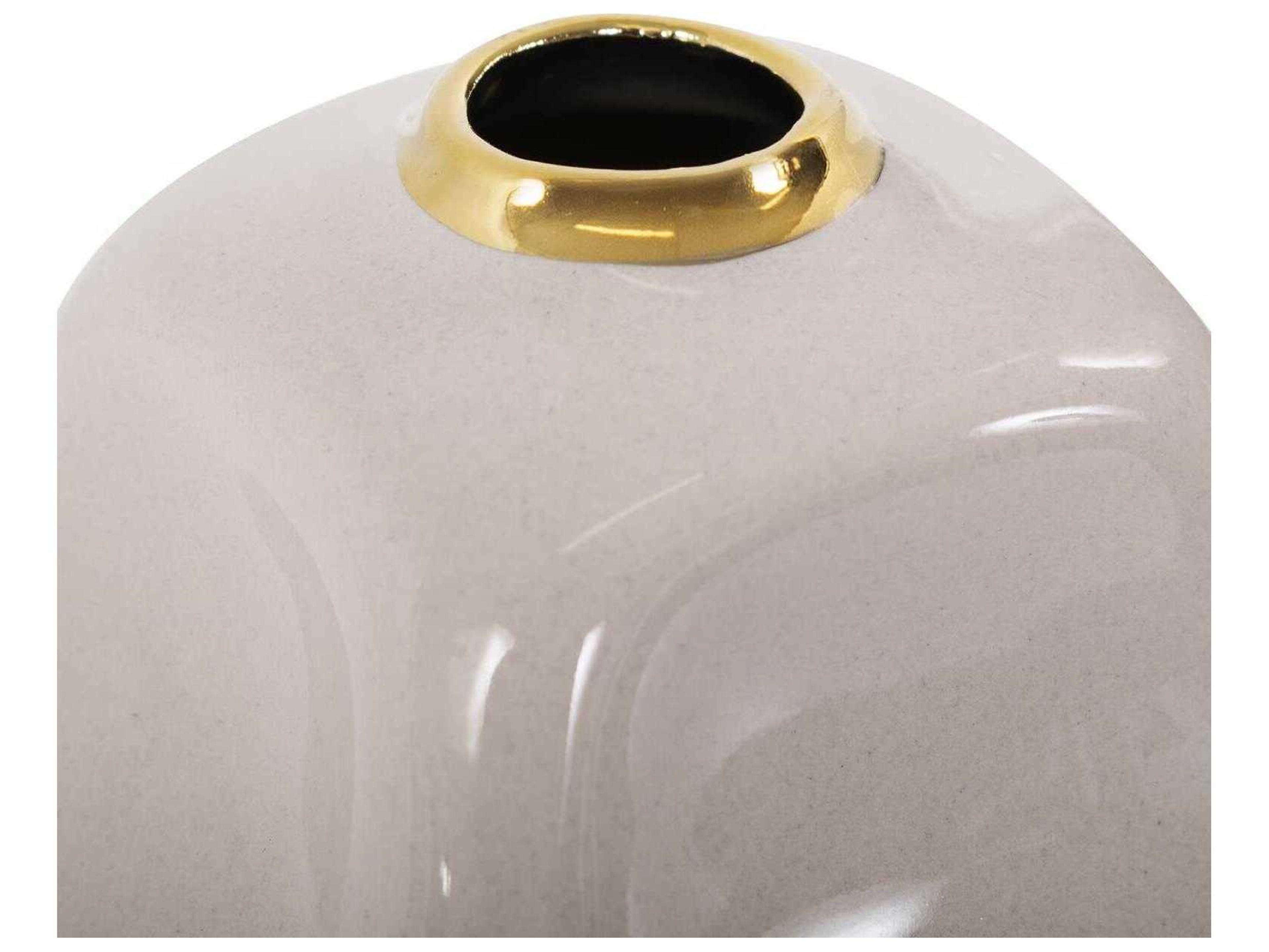 Howard Elliott Glossy Neutral Christana Concaved Ceramic Vase