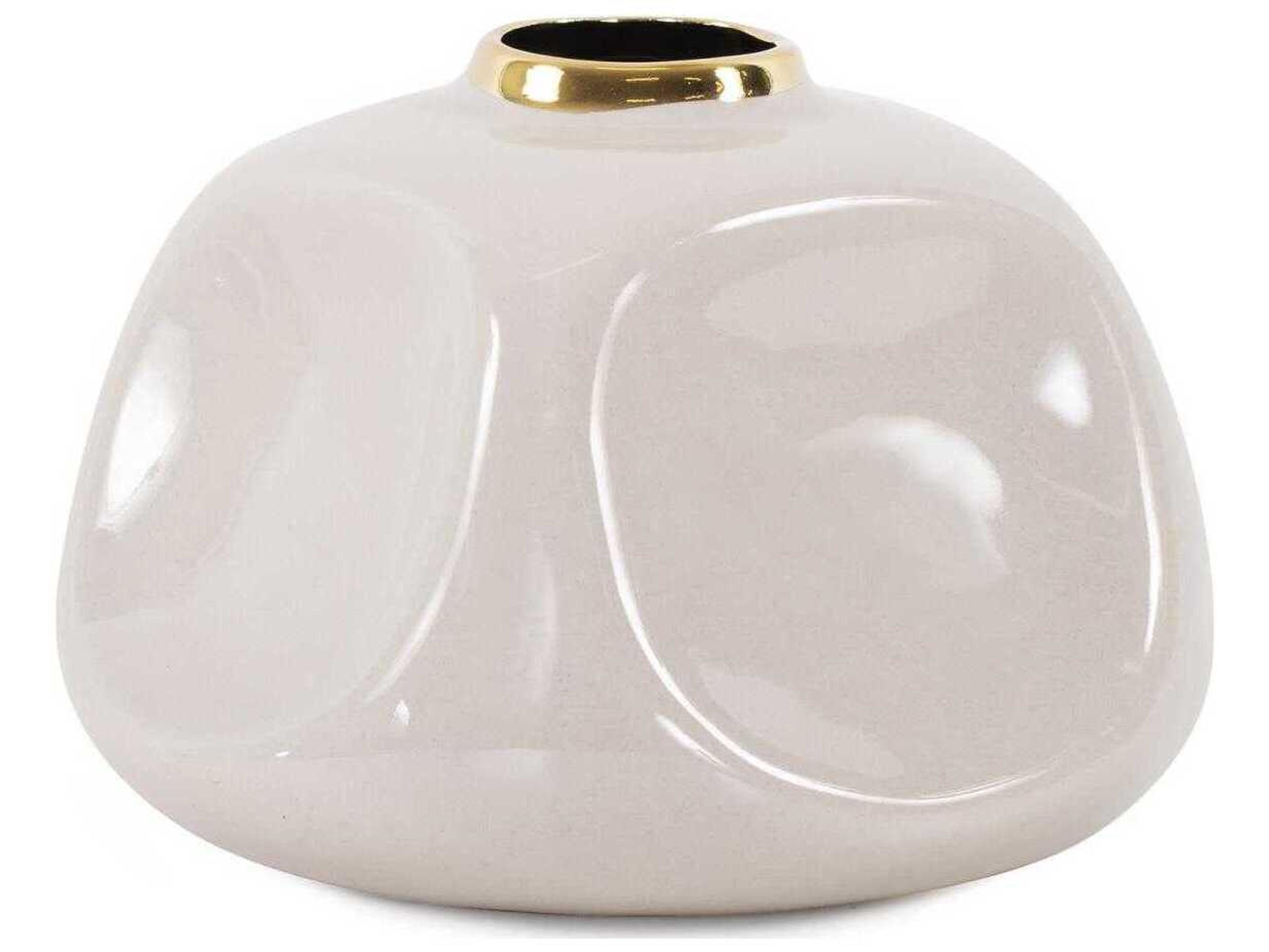 Howard Elliott Glossy Neutral Christana Concaved Ceramic Vase