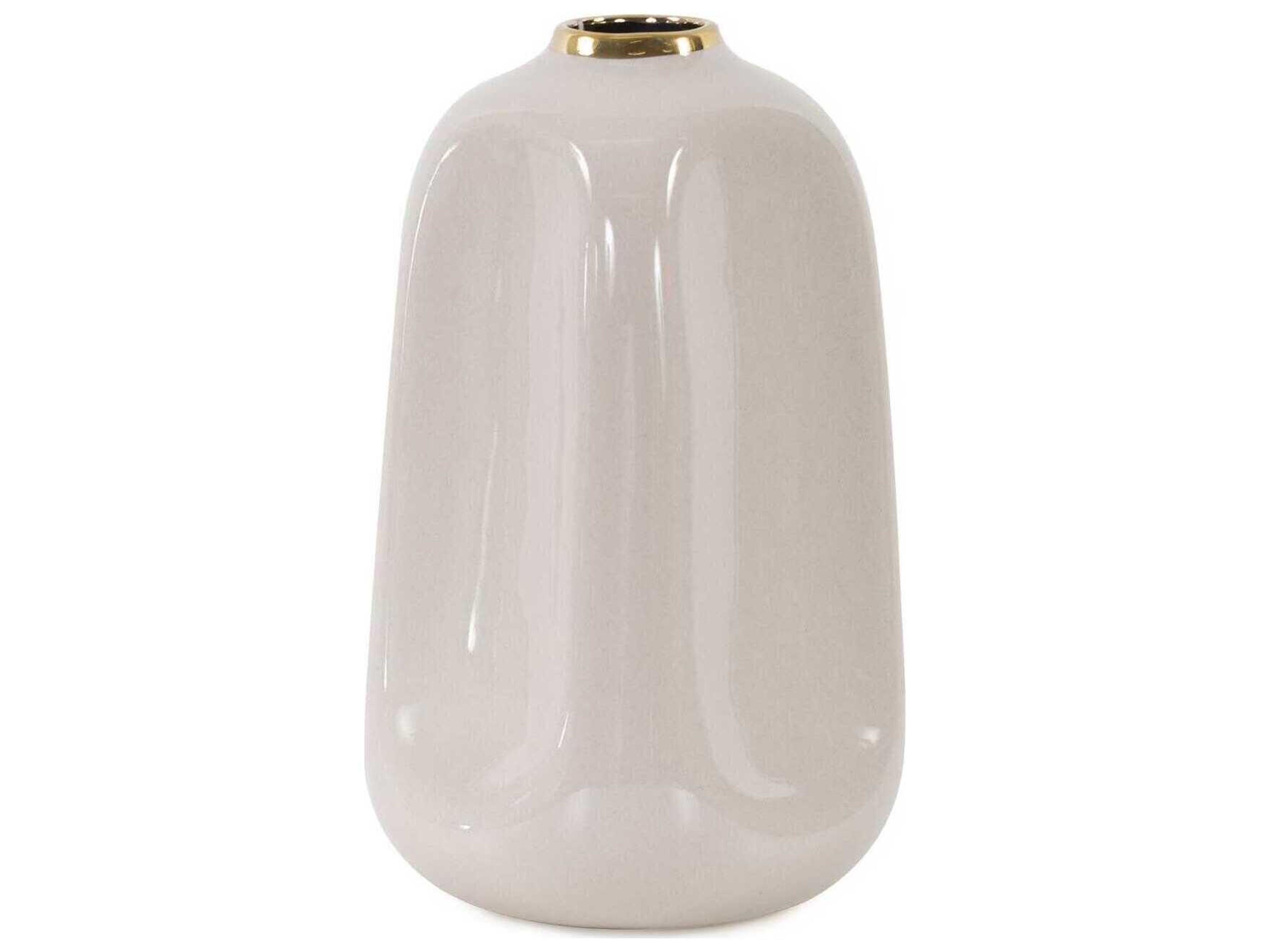 Howard Elliott Glossy Neutral Christana Concaved Ceramic Vase