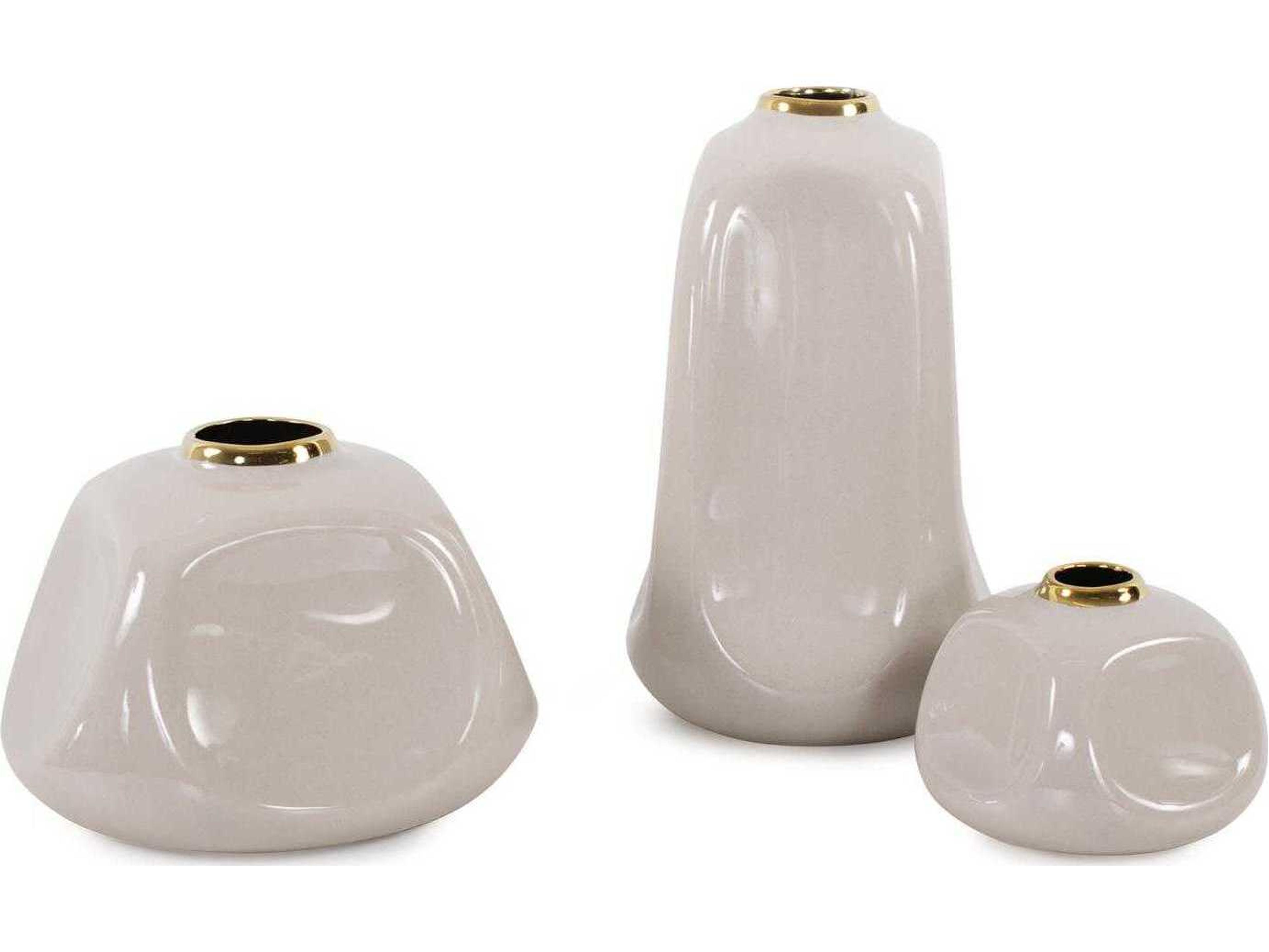 Howard Elliott Glossy Neutral Christana Concaved Ceramic Vase