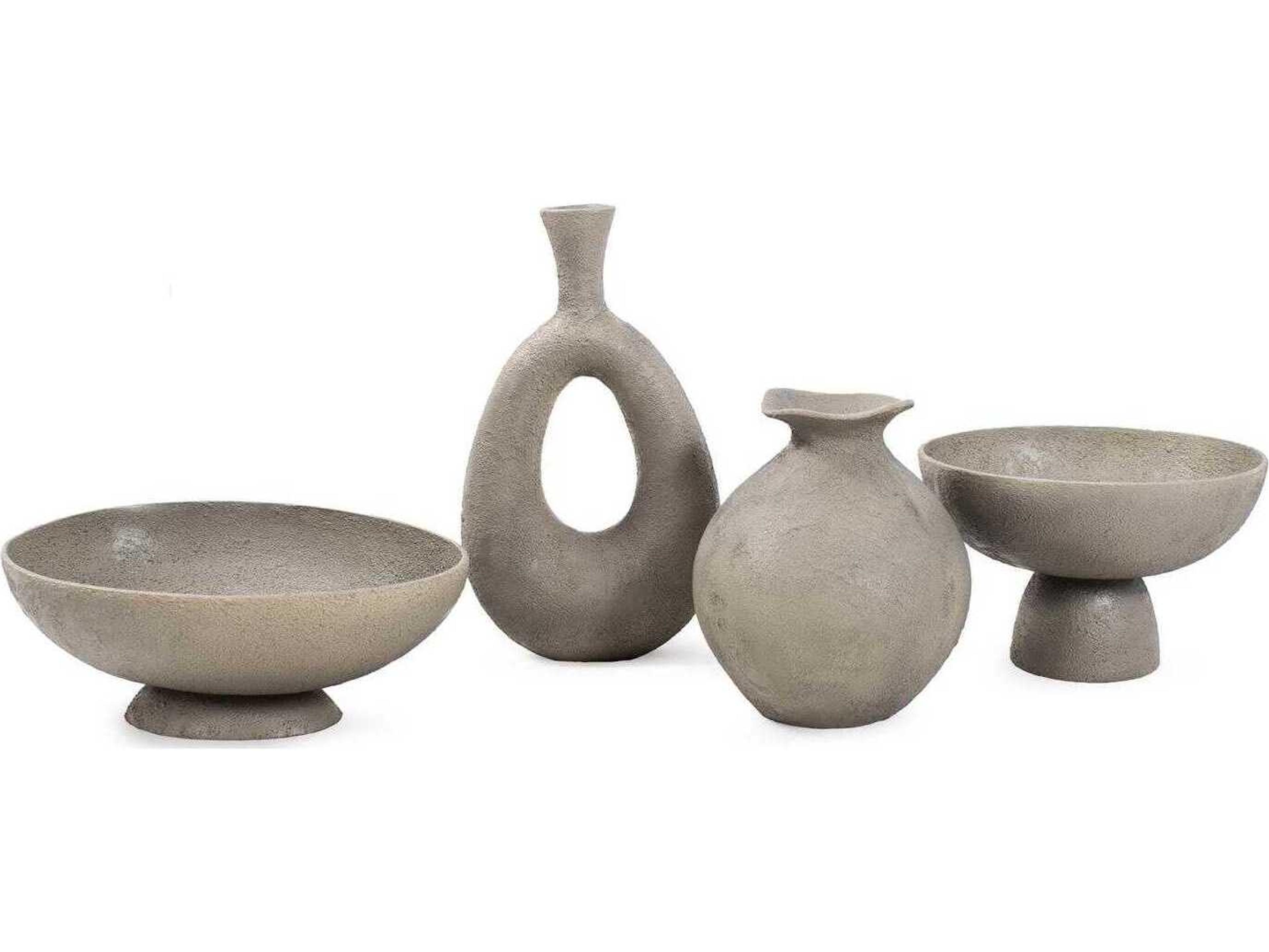 Howard Elliott Taupe Textured Blanton Round Decorative Bowl