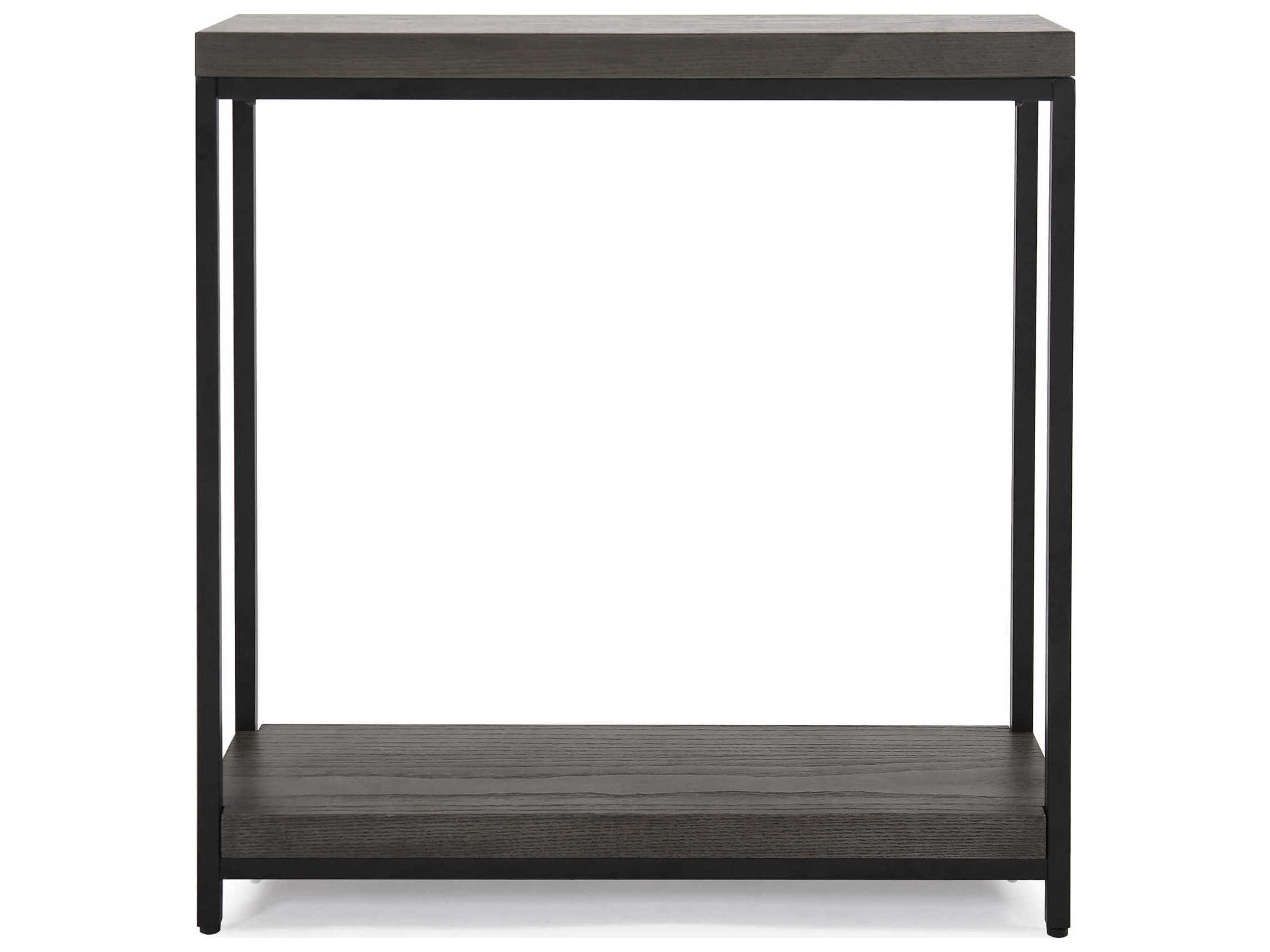 Howard Elliott Rectangular Gray Wood Veneer Black Metal End Table