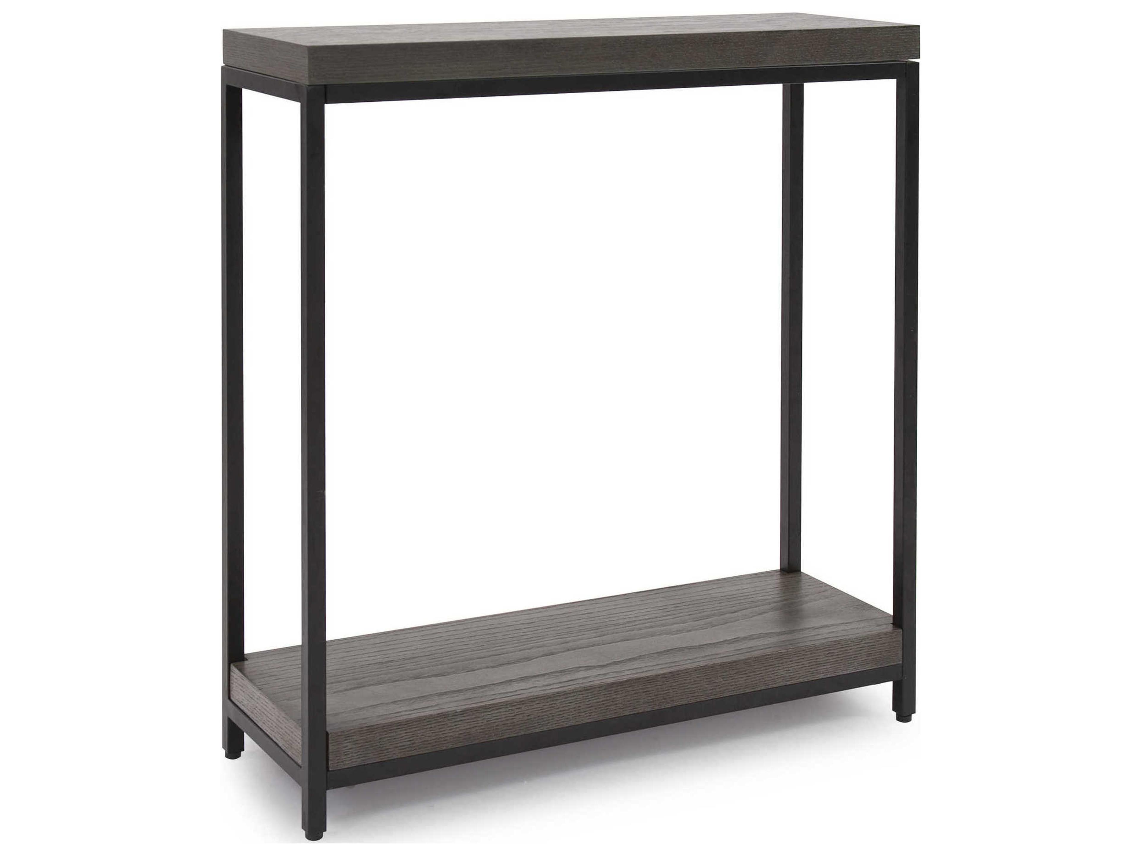 Howard Elliott Rectangular Gray Wood Veneer Black Metal End Table