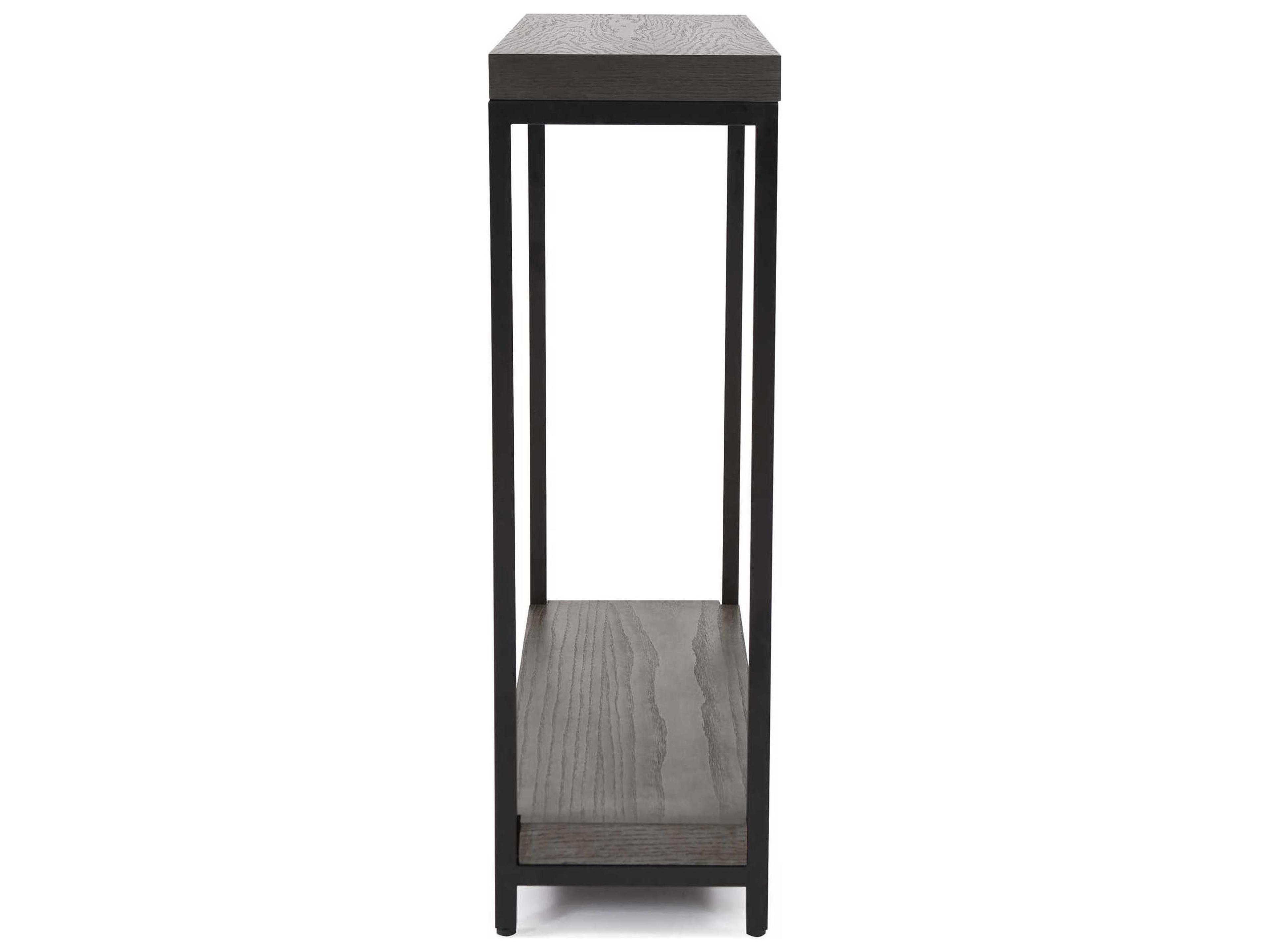 Howard Elliott Rectangular Gray Wood Veneer Black Metal End Table