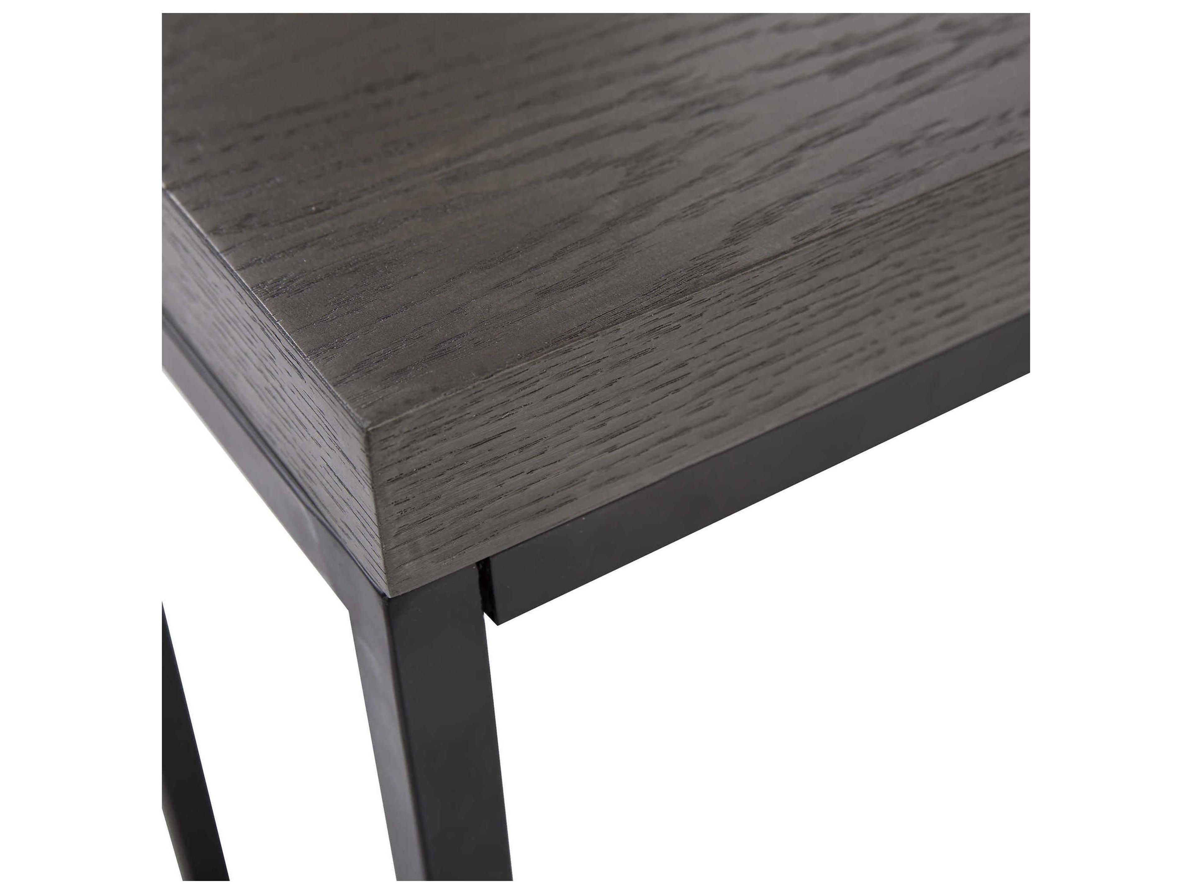 Howard Elliott Rectangular Gray Wood Veneer Black Metal End Table