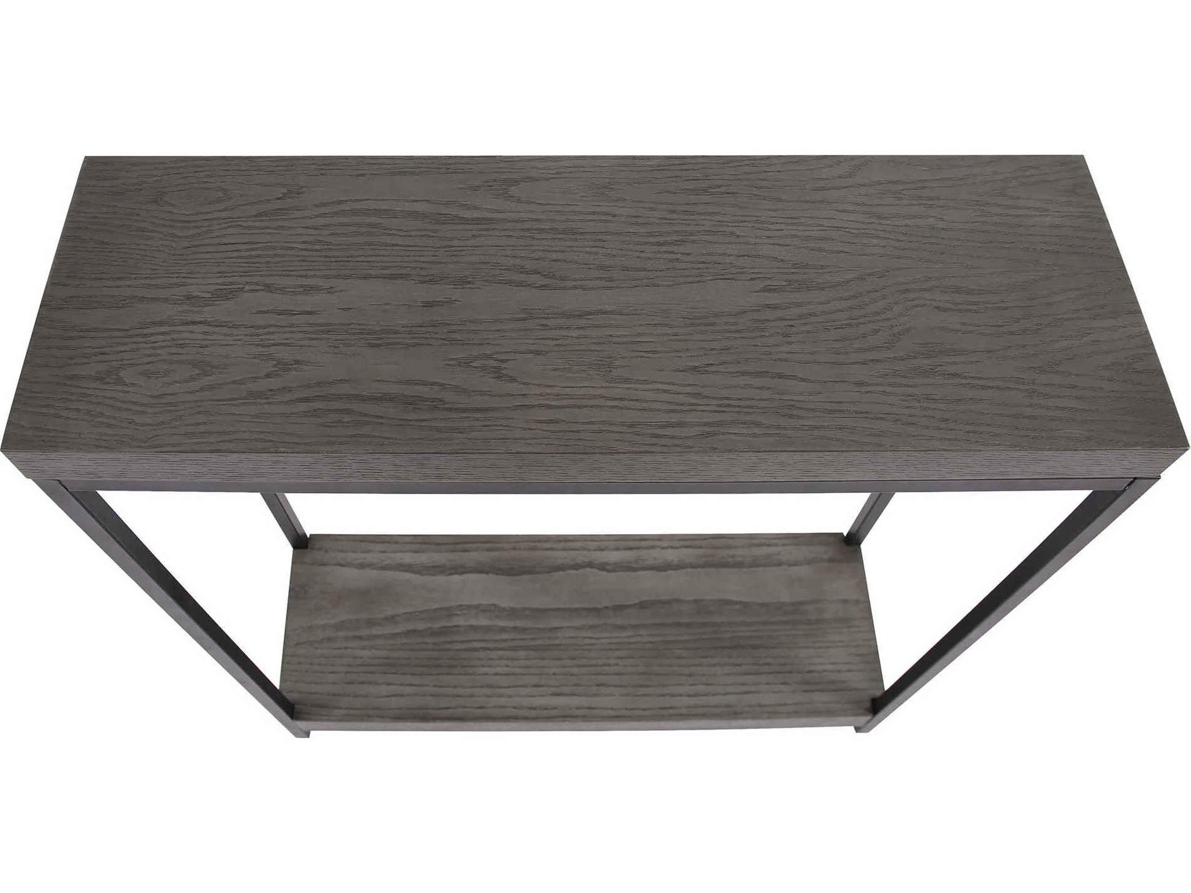 Howard Elliott Rectangular Gray Wood Veneer Black Metal End Table