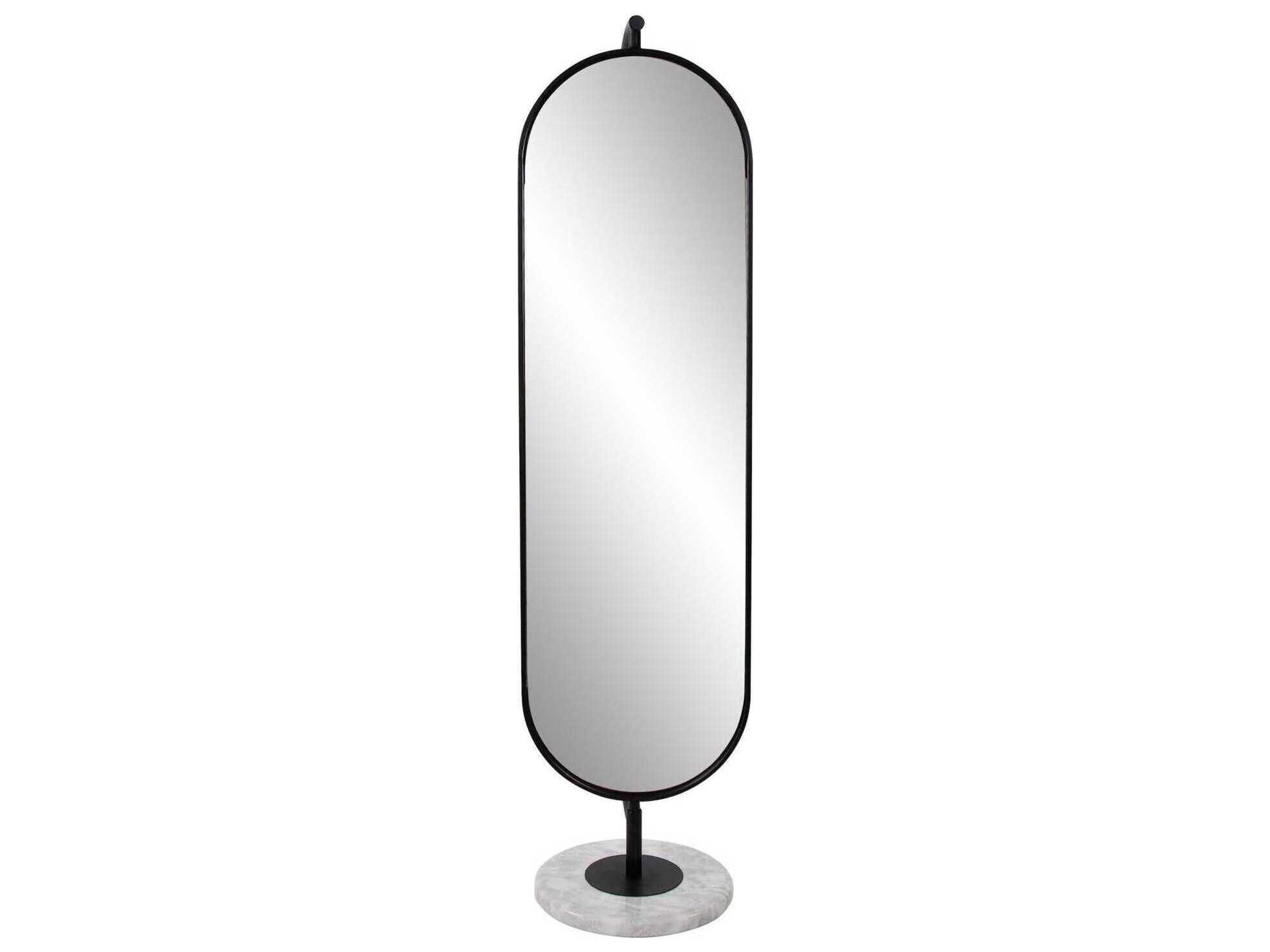 Sardiff Spinning Matte Black White Oval Floor Mirror