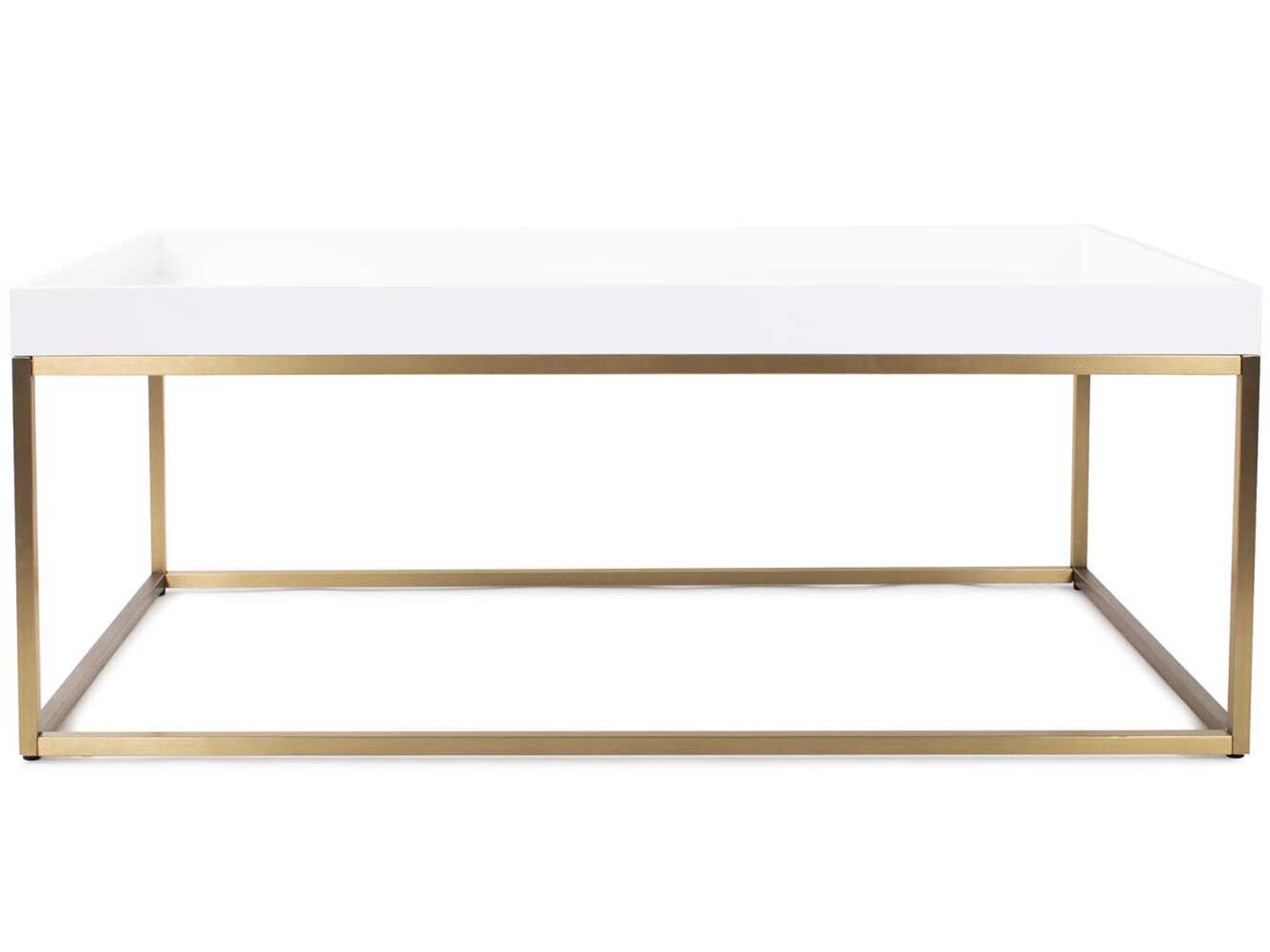 Howard Elliott Lyndhurst Rectangular Wood White Brass Coffee Table
