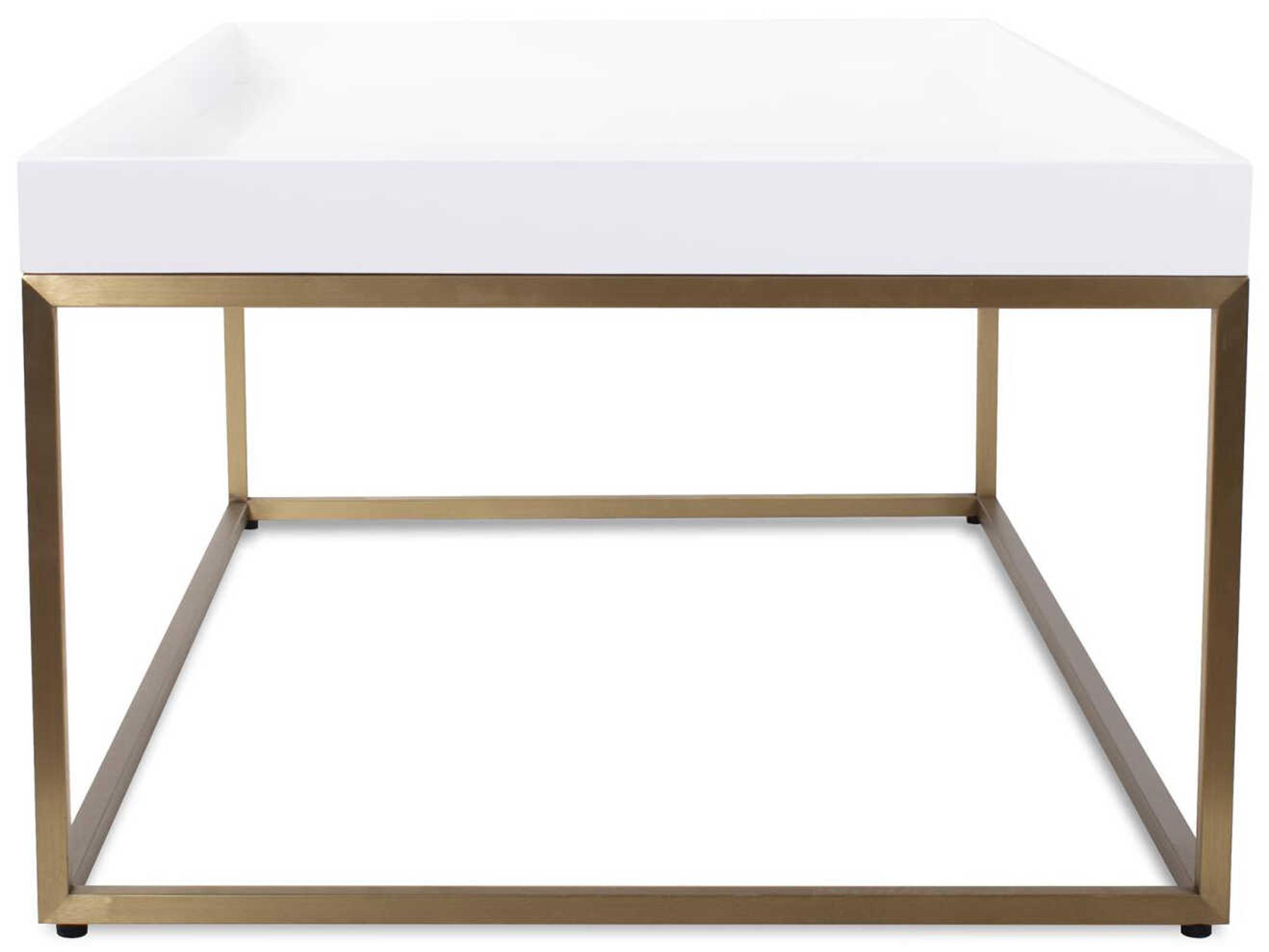 Howard Elliott Lyndhurst Rectangular Wood White Brass Coffee Table