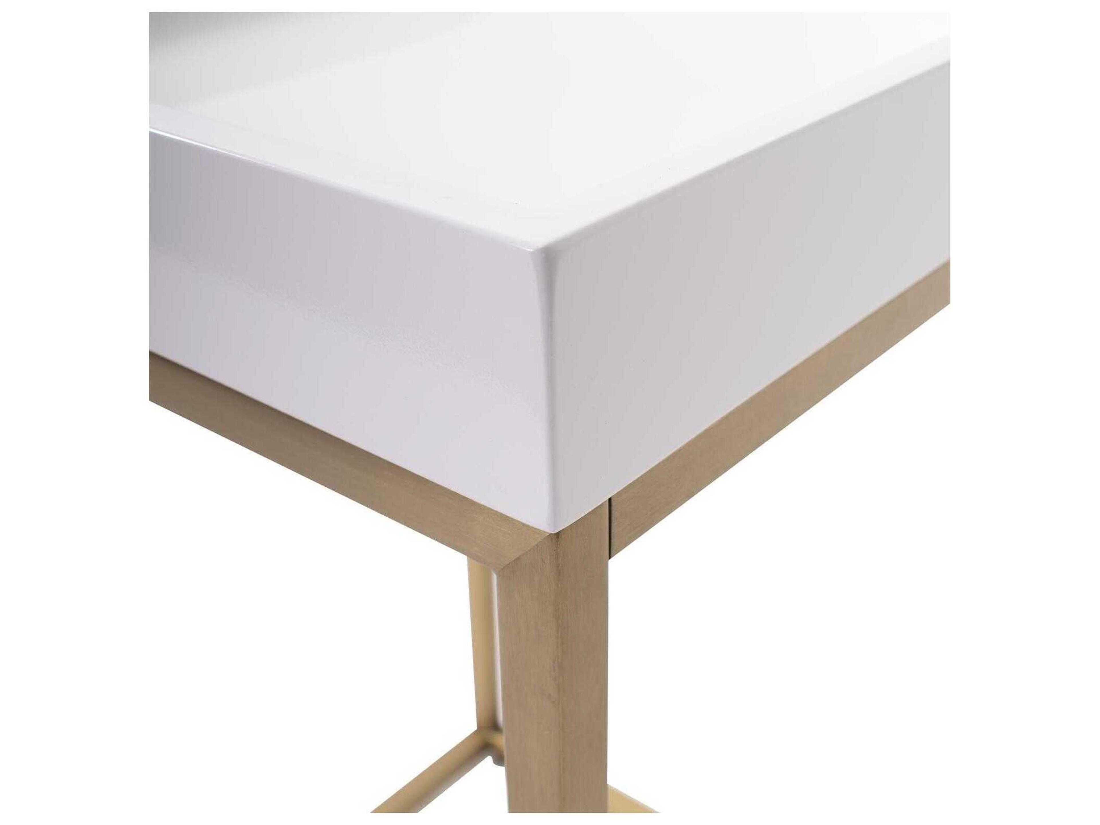 Howard Elliott Lyndhurst Rectangular Wood White Brass Coffee Table