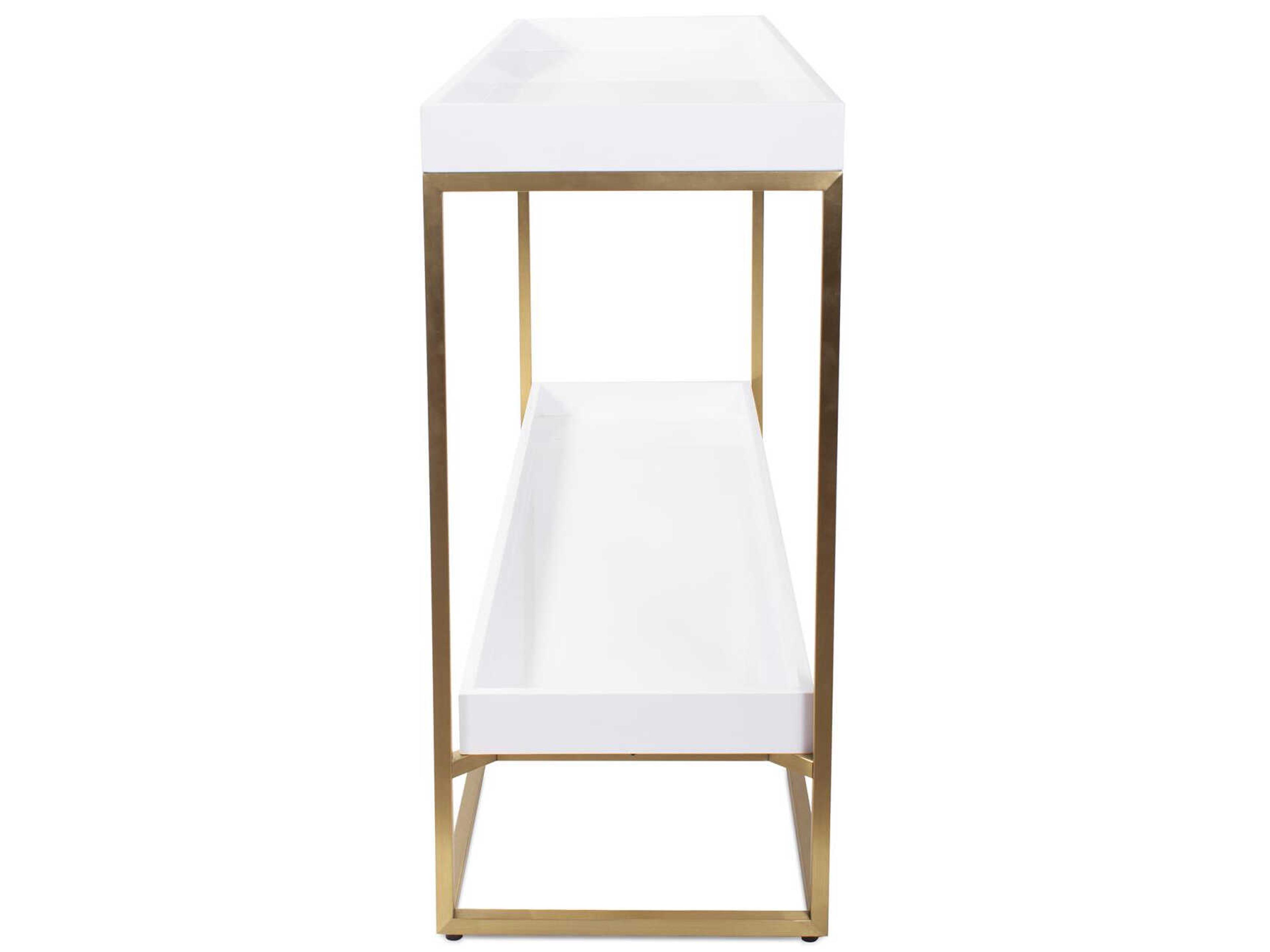 Howard Elliott Lyndhurst Rectangular Wood White Brass Console Table