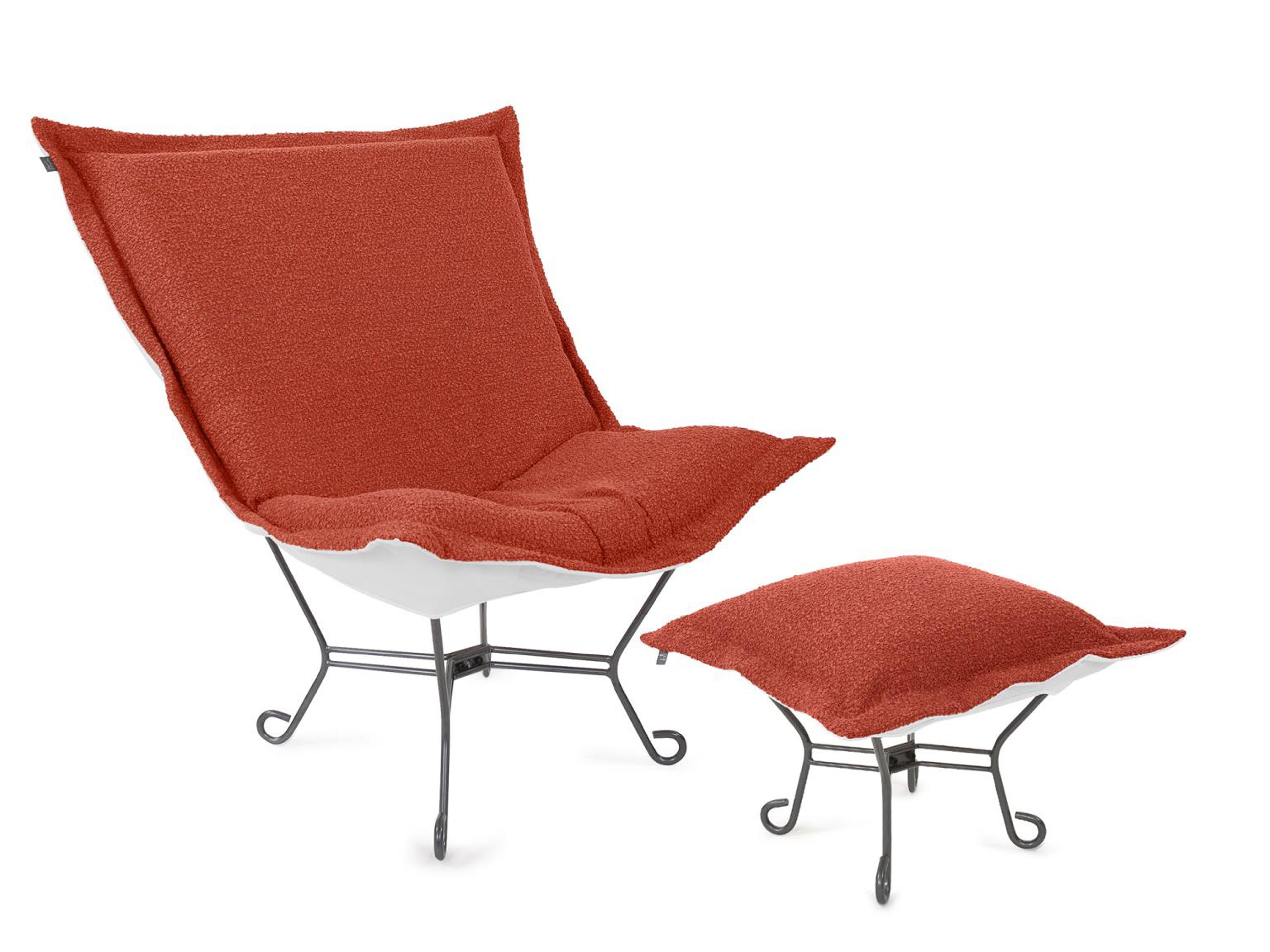 Howard Elliott Outdoor Puff Scroll Alicante Coral Fabric Cushion Lounge Chair