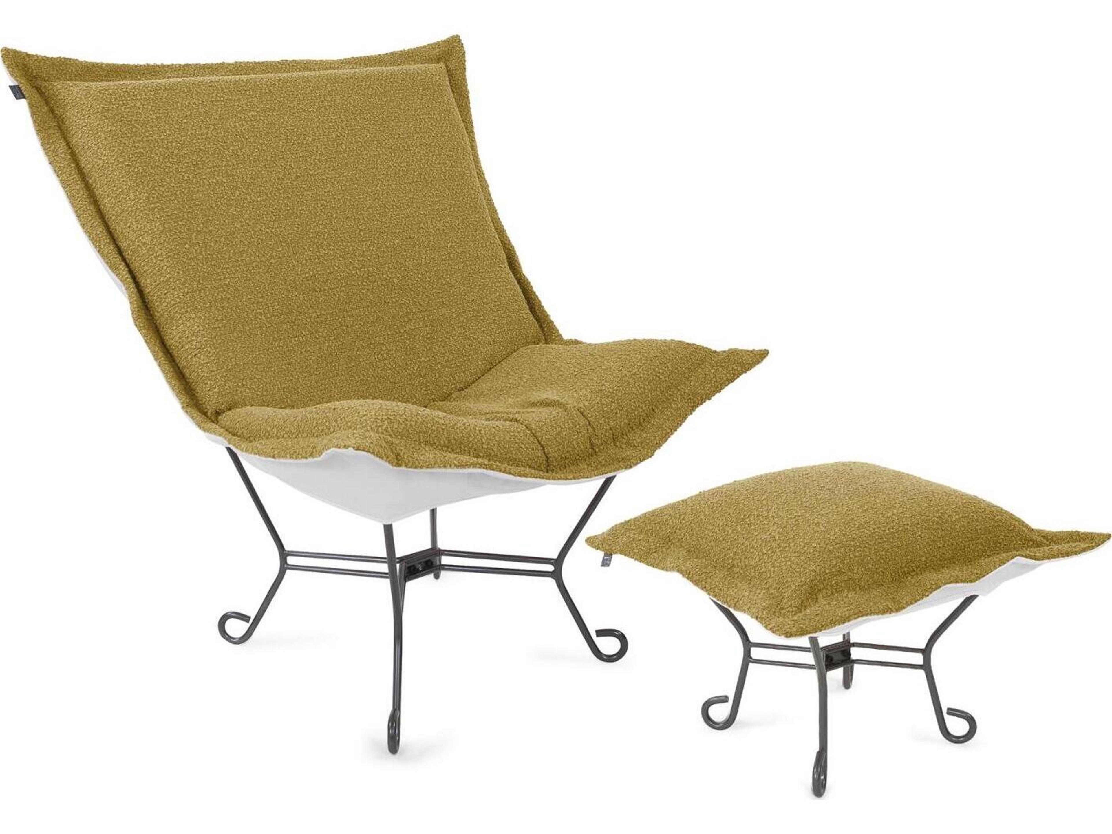 Howard Elliott Outdoor Puff Scroll Alicante Gold Fabric Cushion Lounge Chair