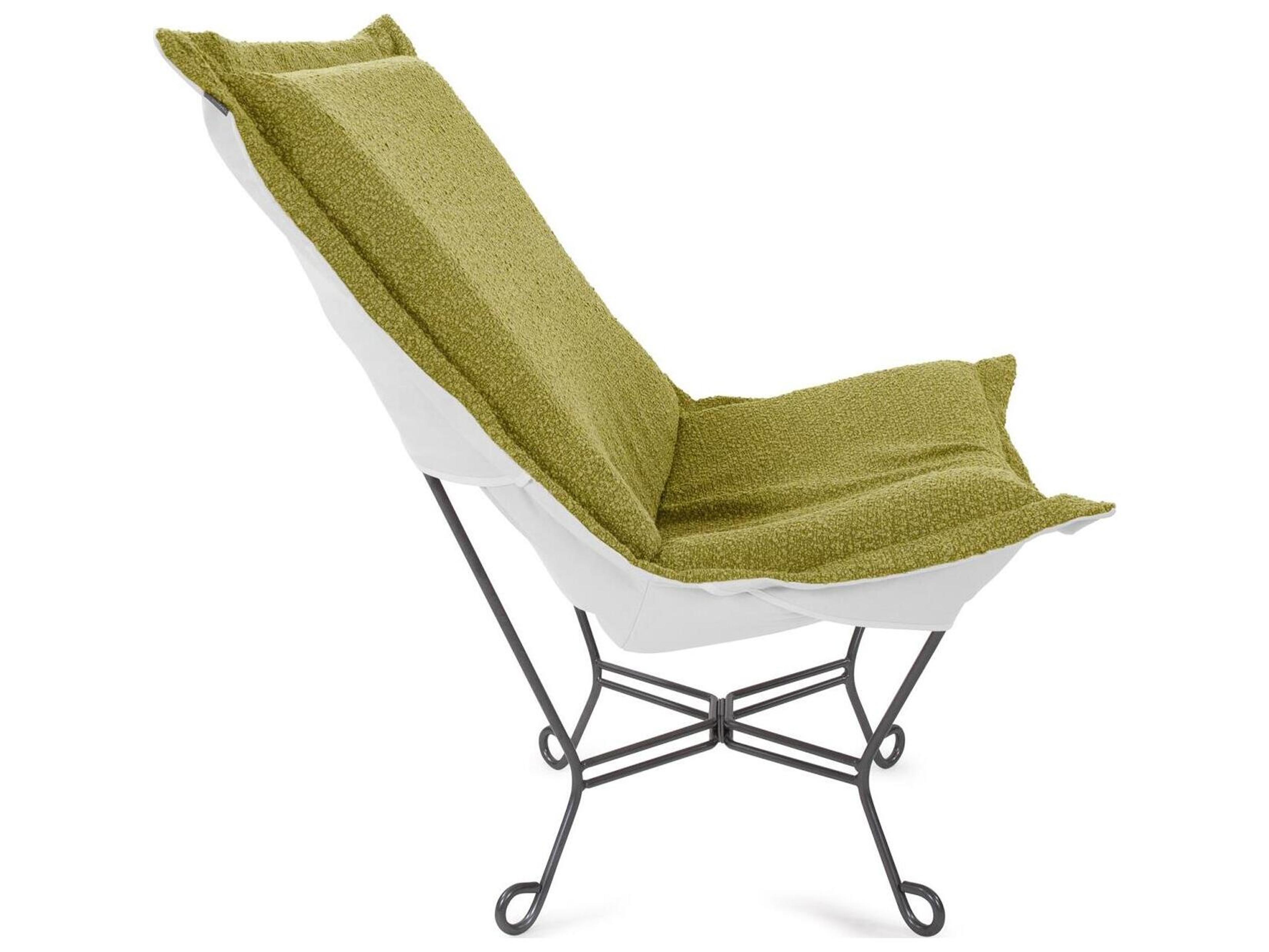 Howard Elliott Outdoor Puff Scroll Alicante Moss Fabric Cushion Lounge Chair