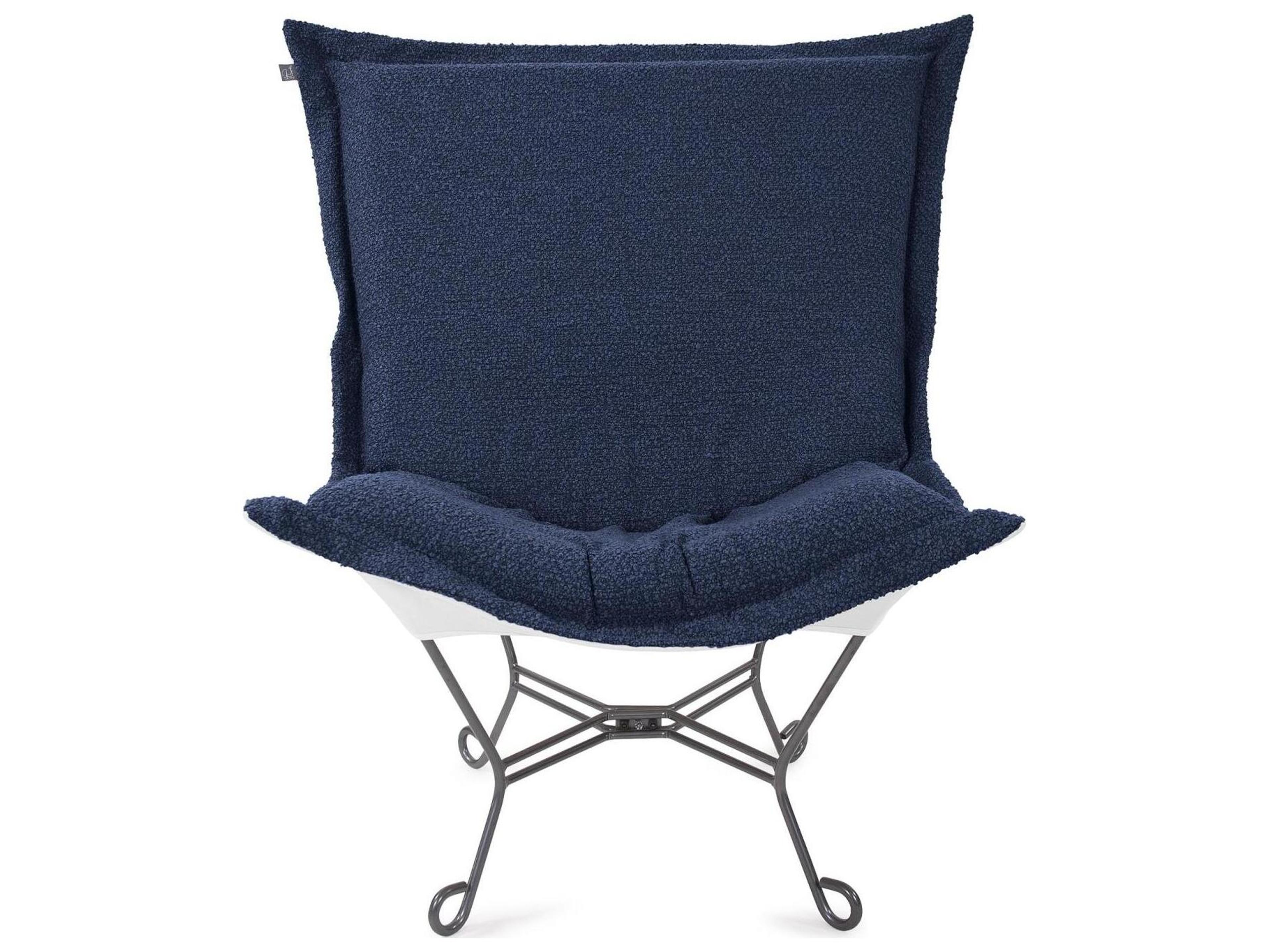 Howard Elliott Outdoor Puff Scroll Alicante Indigo Fabric Cushion Lounge Chair