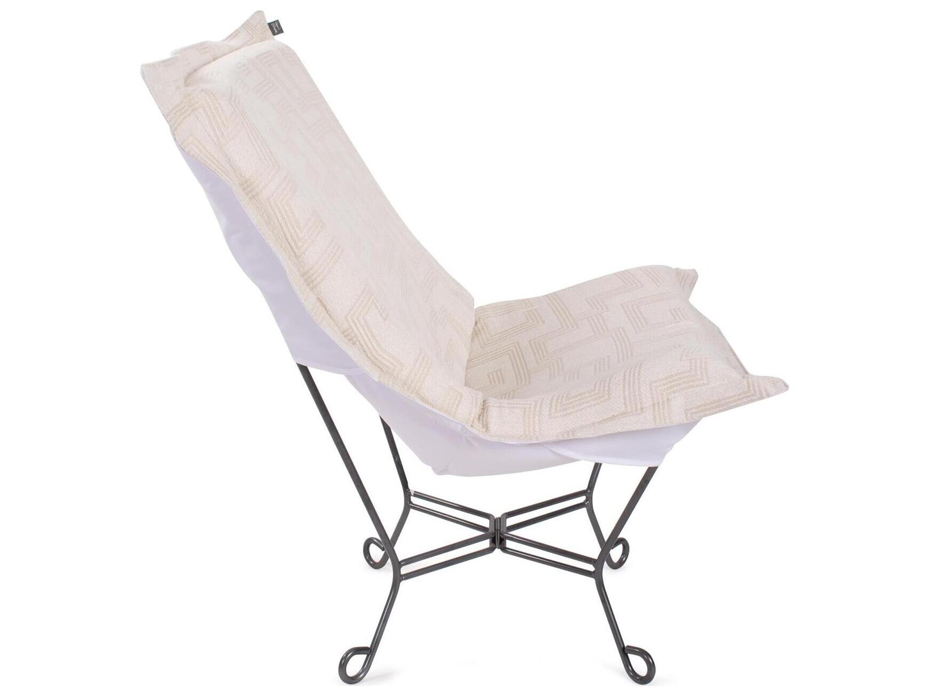 Howard Elliott Outdoor Puff Scroll Syros Natural Fabric Cushion Lounge Chair