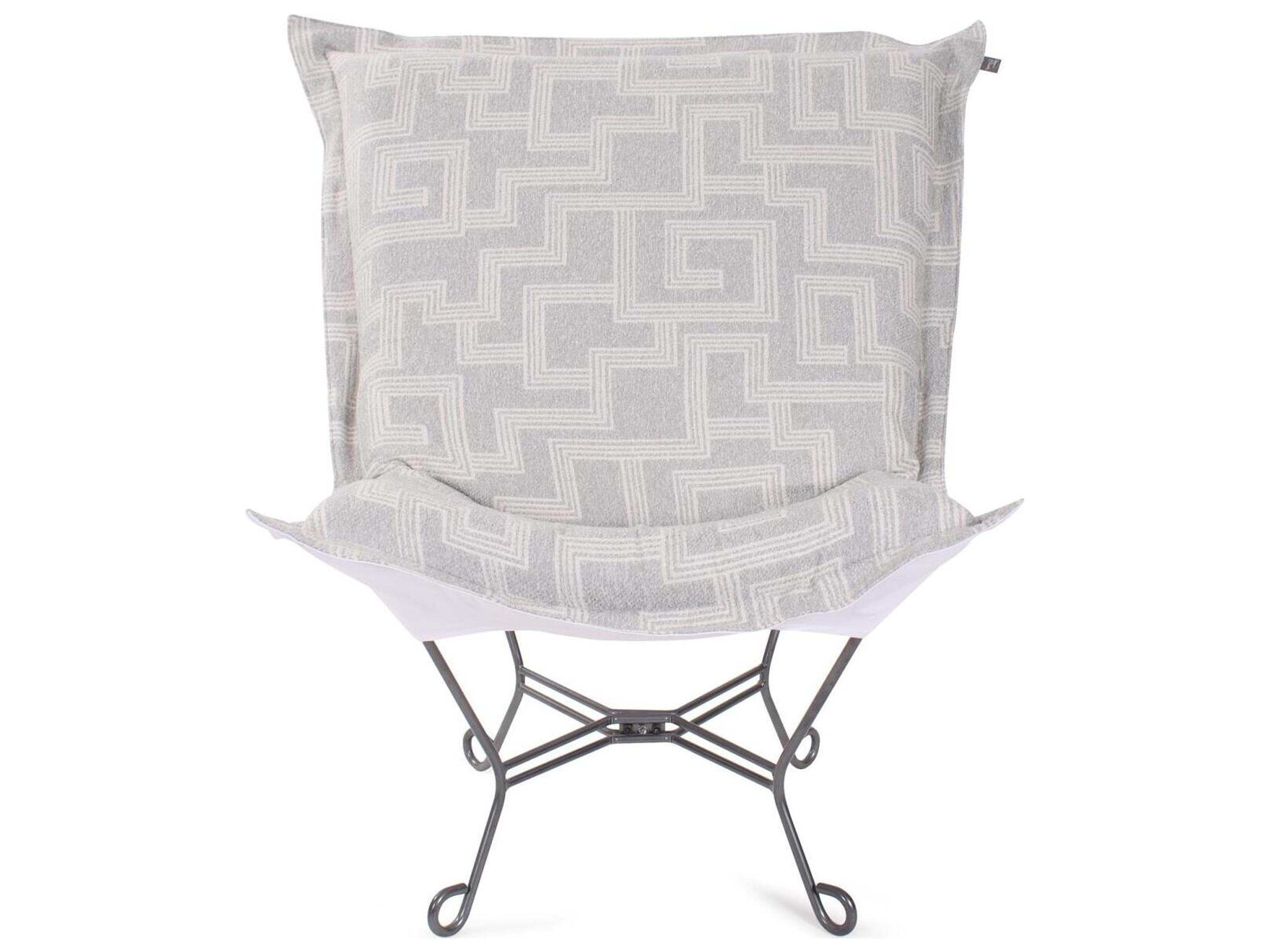 Howard Elliott Outdoor Puff Scroll Syros Fog Fabric Cushion Lounge Chair