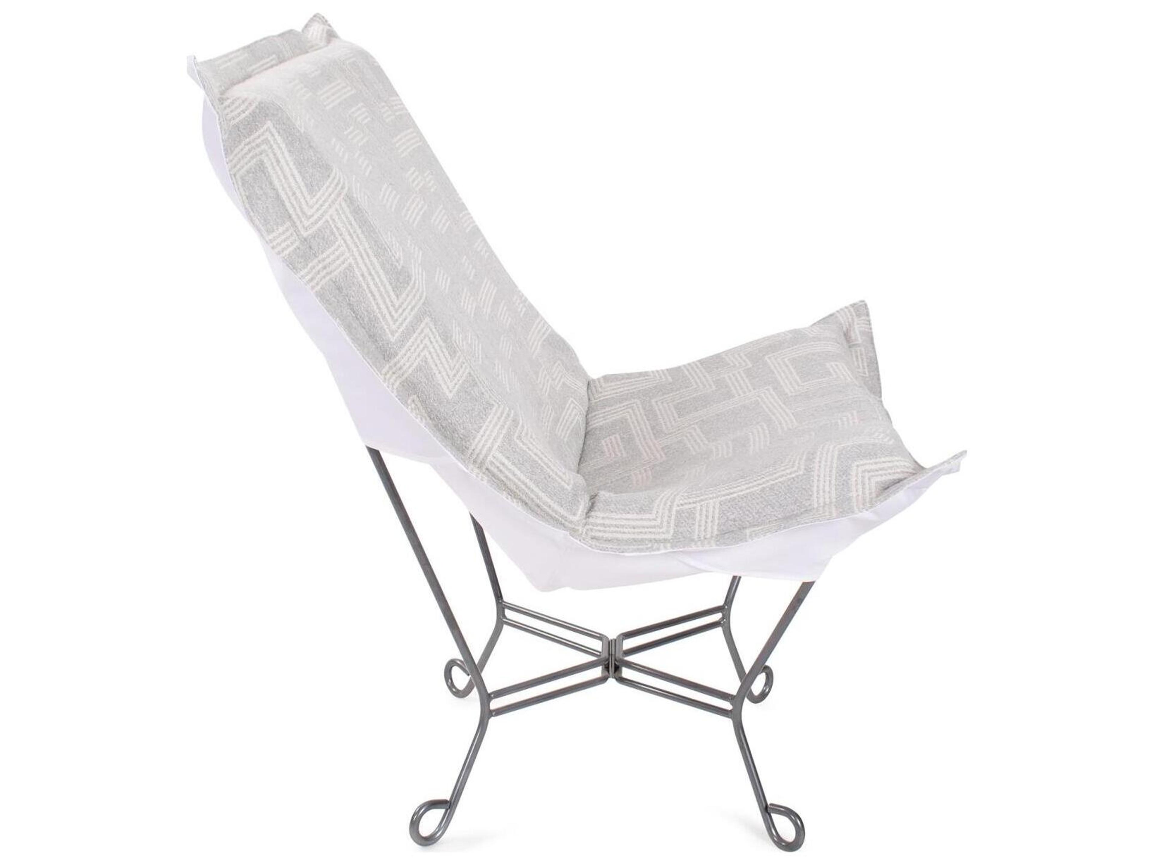 Howard Elliott Outdoor Puff Scroll Syros Fog Fabric Cushion Lounge Chair