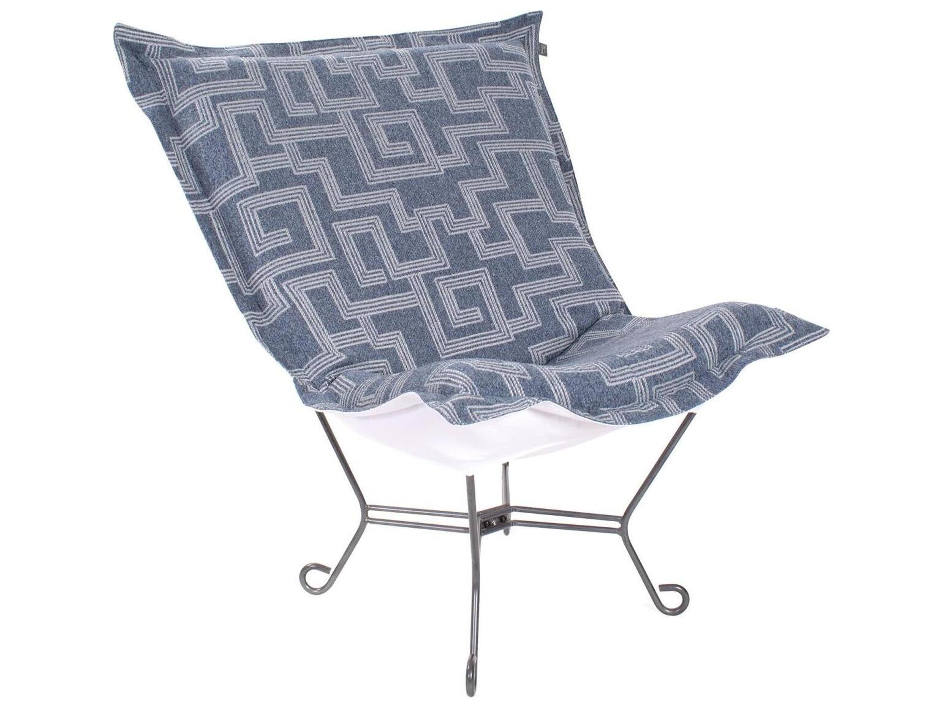 Puff Scroll Syros Denim Fabric Cushion Lounge Chair