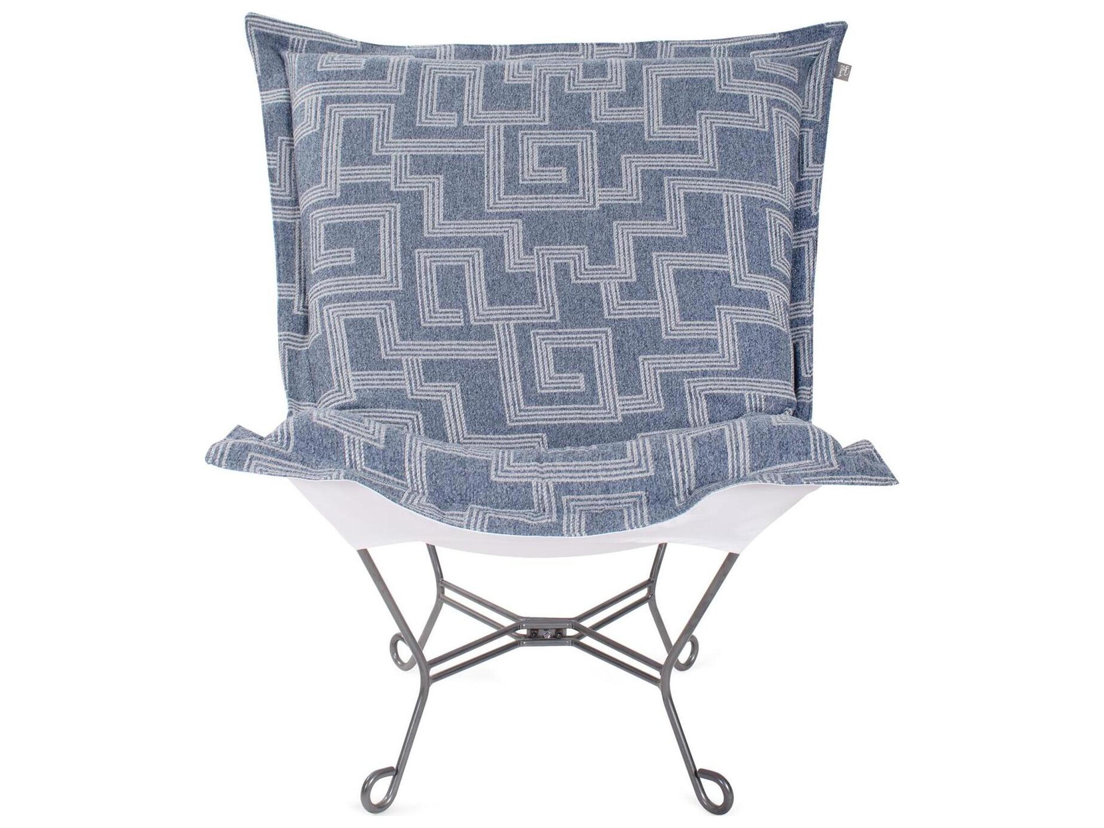 Howard Elliott Outdoor Puff Scroll Syros Denim Fabric Cushion Lounge Chair