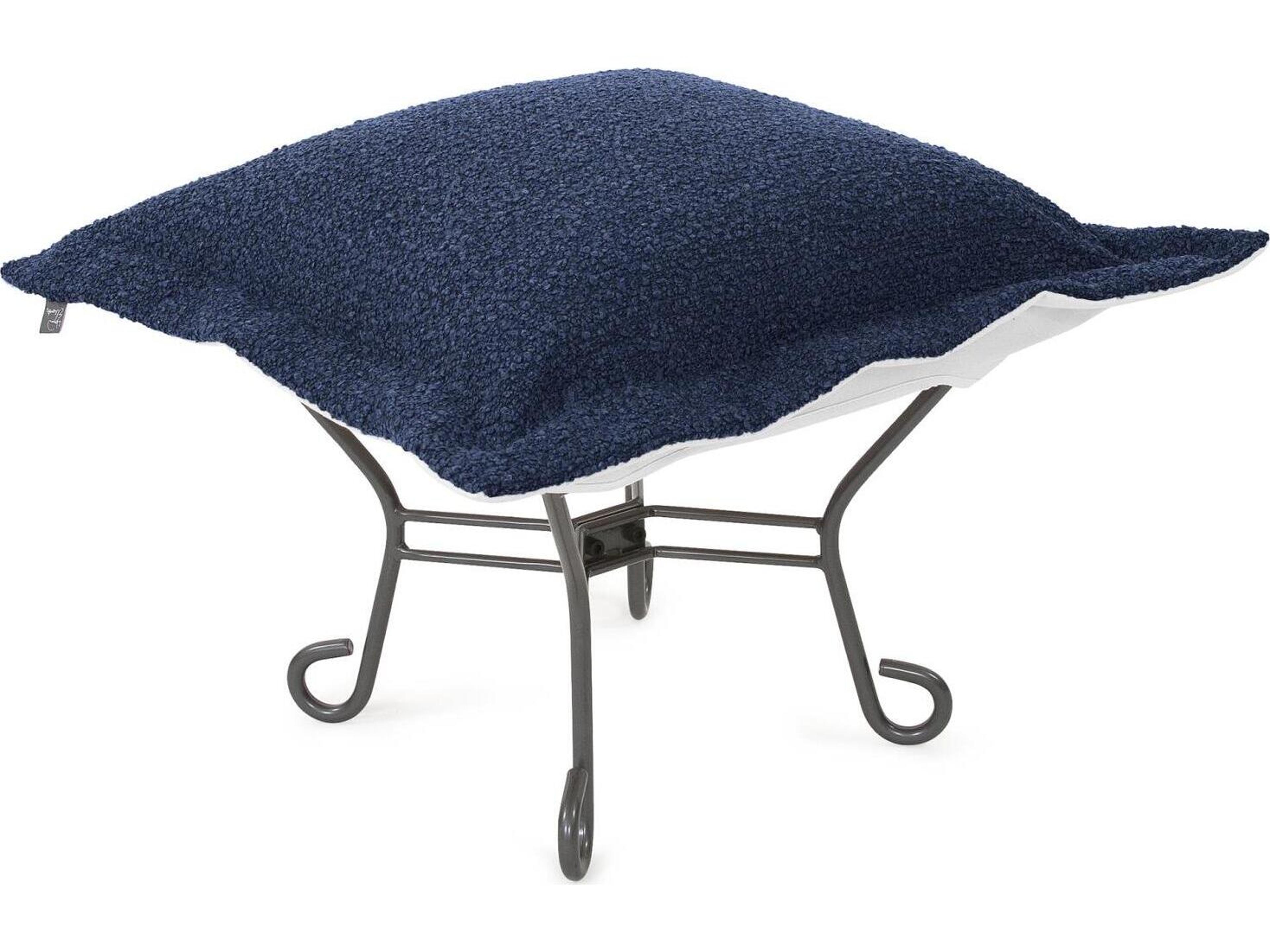 Puff Scroll Alicante Indigo Fabric Cushion Ottoman