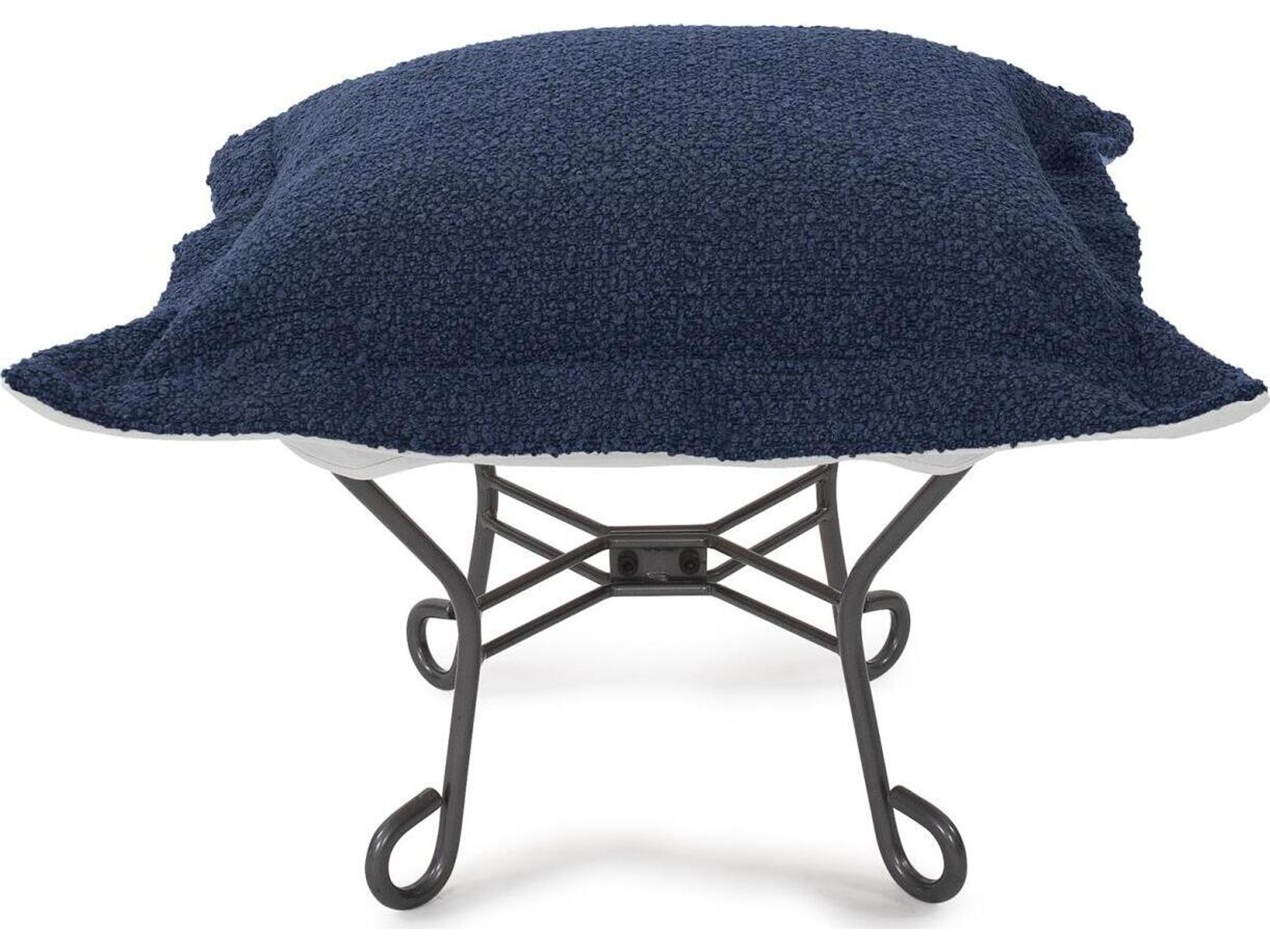 Howard Elliott Outdoor Puff Scroll Alicante Indigo Fabric Cushion Ottoman